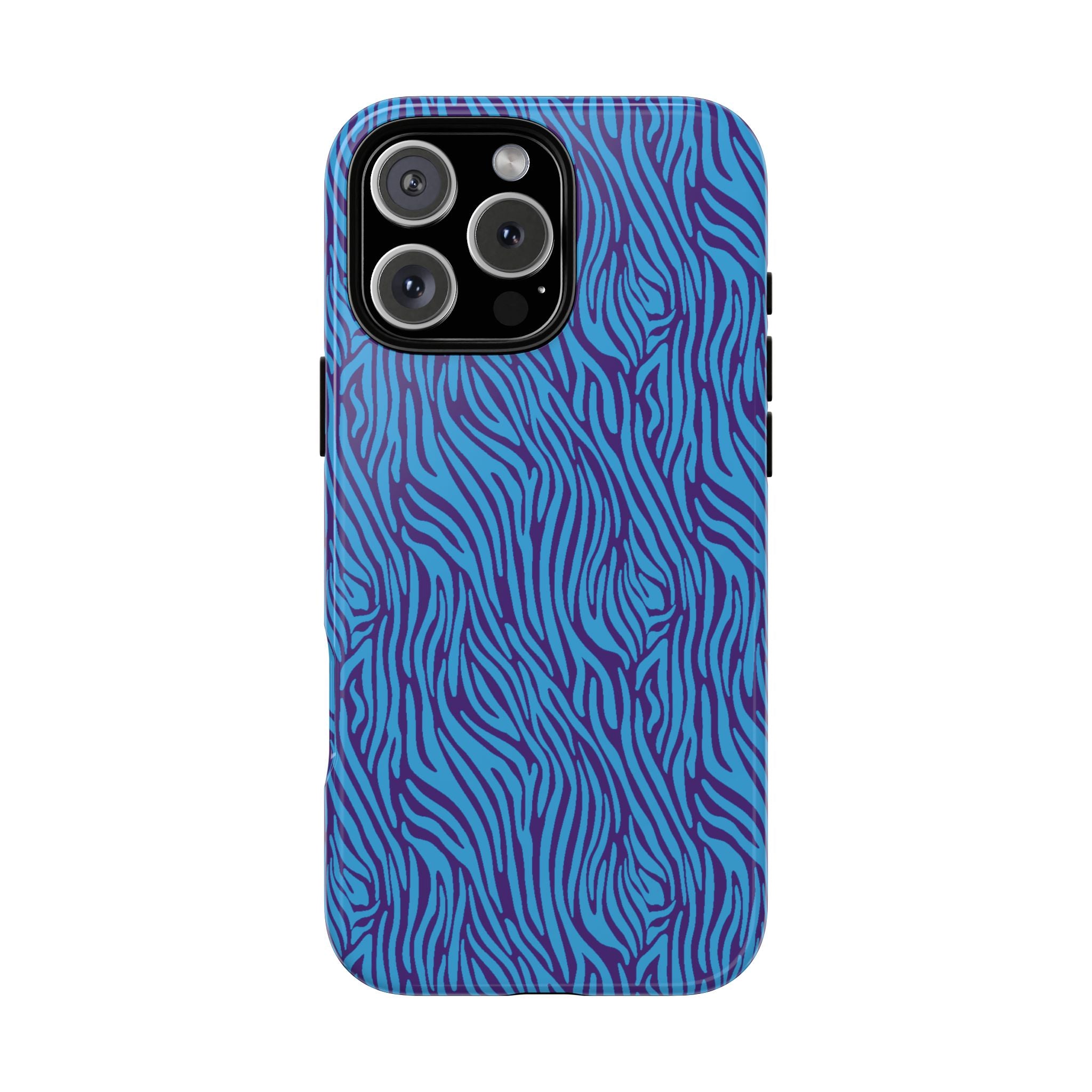 Zebra Print Blue and Purple Tough Case for iPhone, Galaxy or Google Pixel