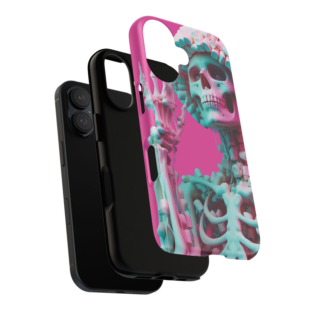 Neon Pink Skeleton Tough Phone Case for iPhone, Galaxy and Google Pixel