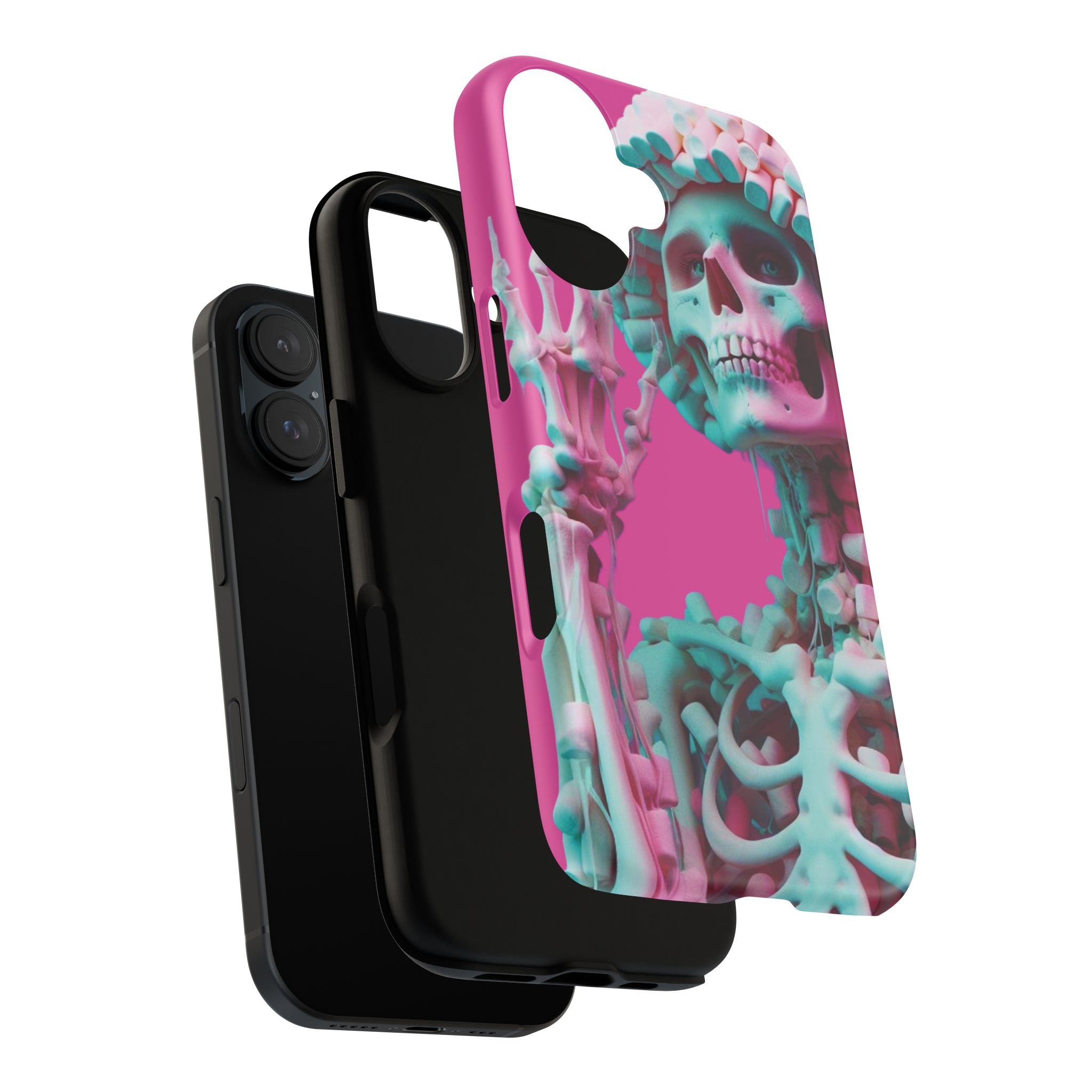 Neon Pink Skeleton Tough Phone Case for iPhone, Galaxy and Google Pixel