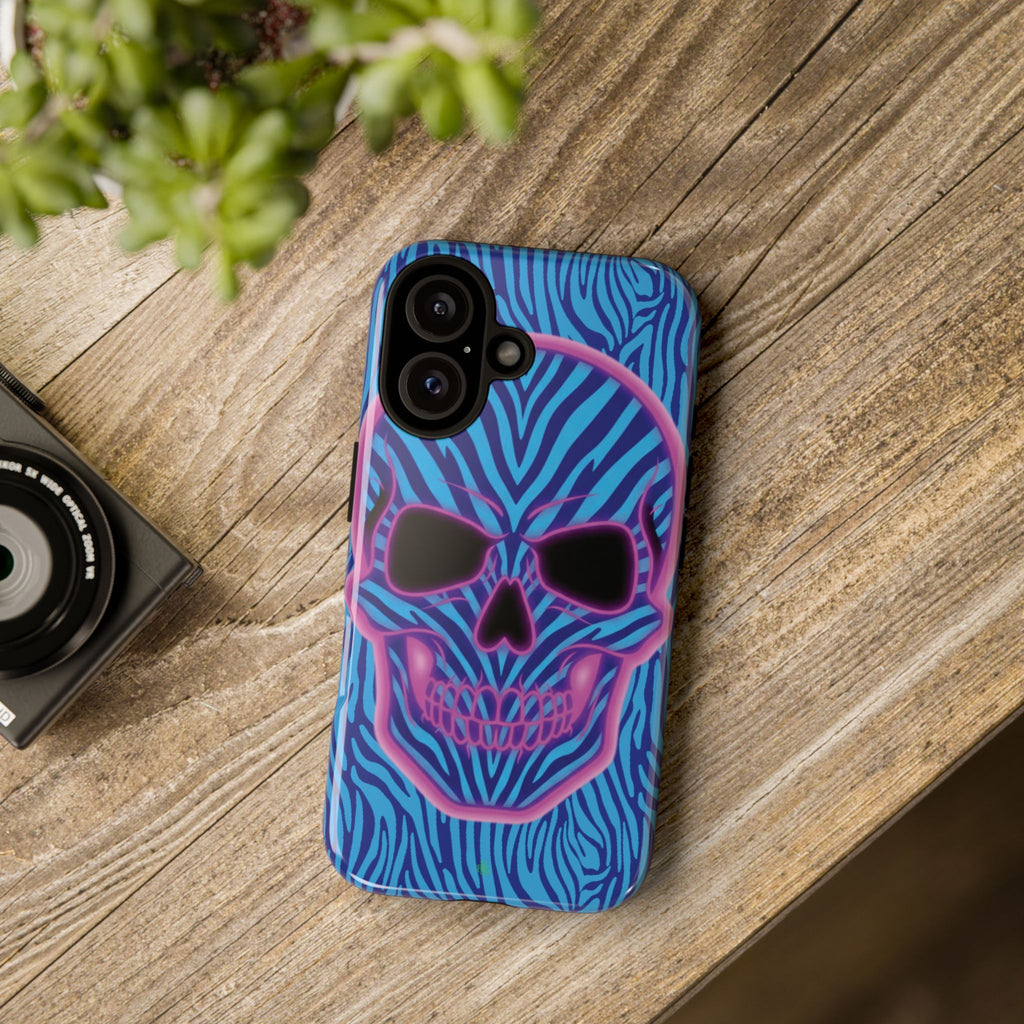 Neon Zebra Skull Tough Phone Case for iPhone, Galaxy, or Google Pixel