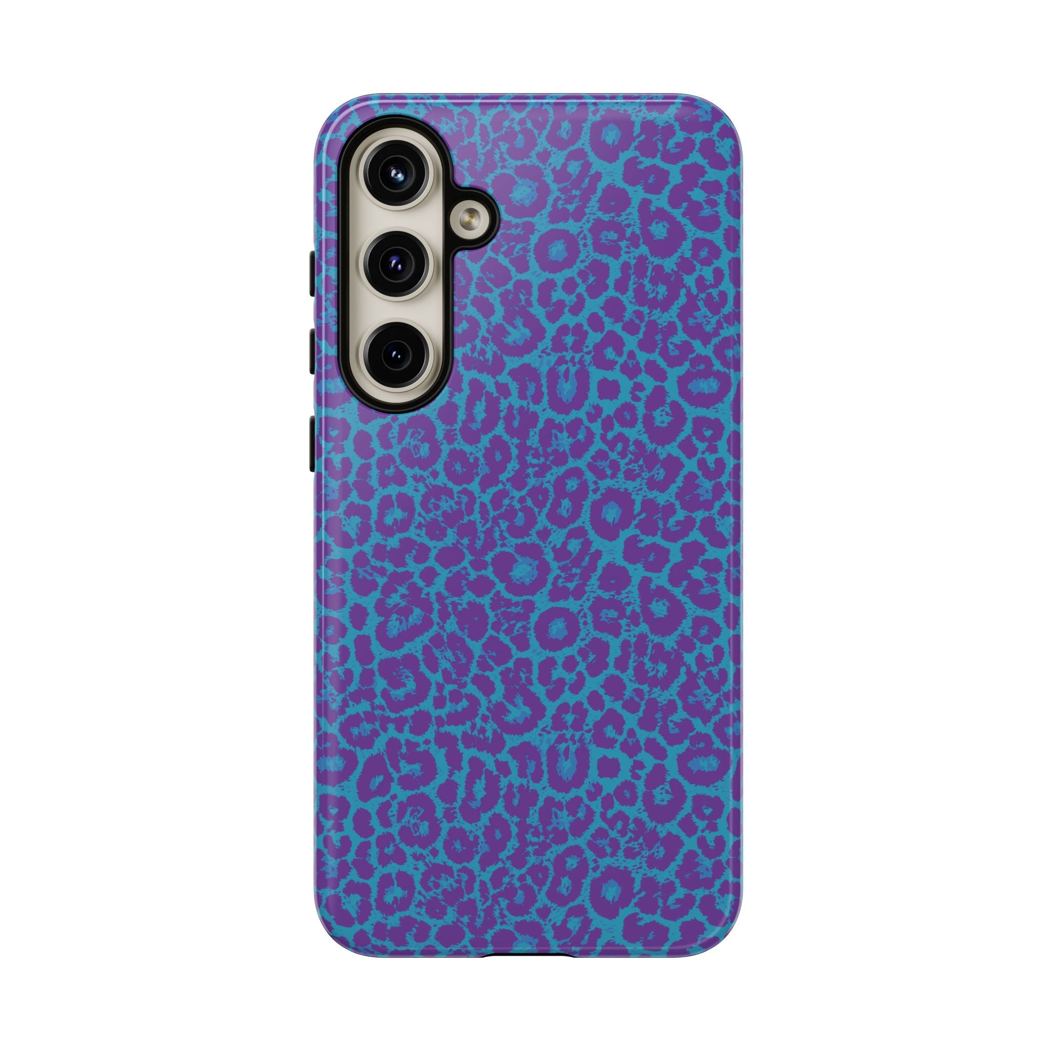 Leopard Printed Purple Blue Tough Phone Case for iPhone, Galaxy, or Google Pixel