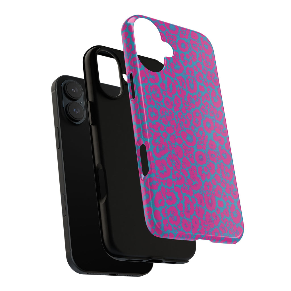Pink Blue Leopard Tough Phone Case iPhone, Galaxy, or Google Pixel
