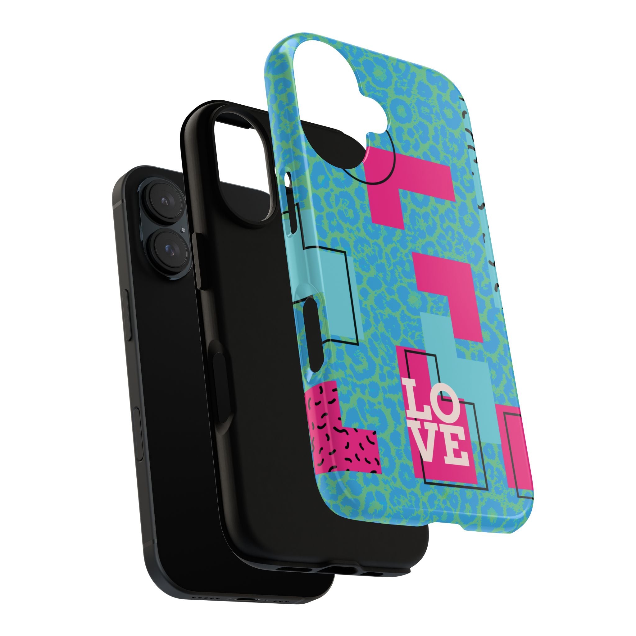 LOVE Aqua Blue Leopard RG Tough Phone Case iPhone, Galaxy, or Google Pixel