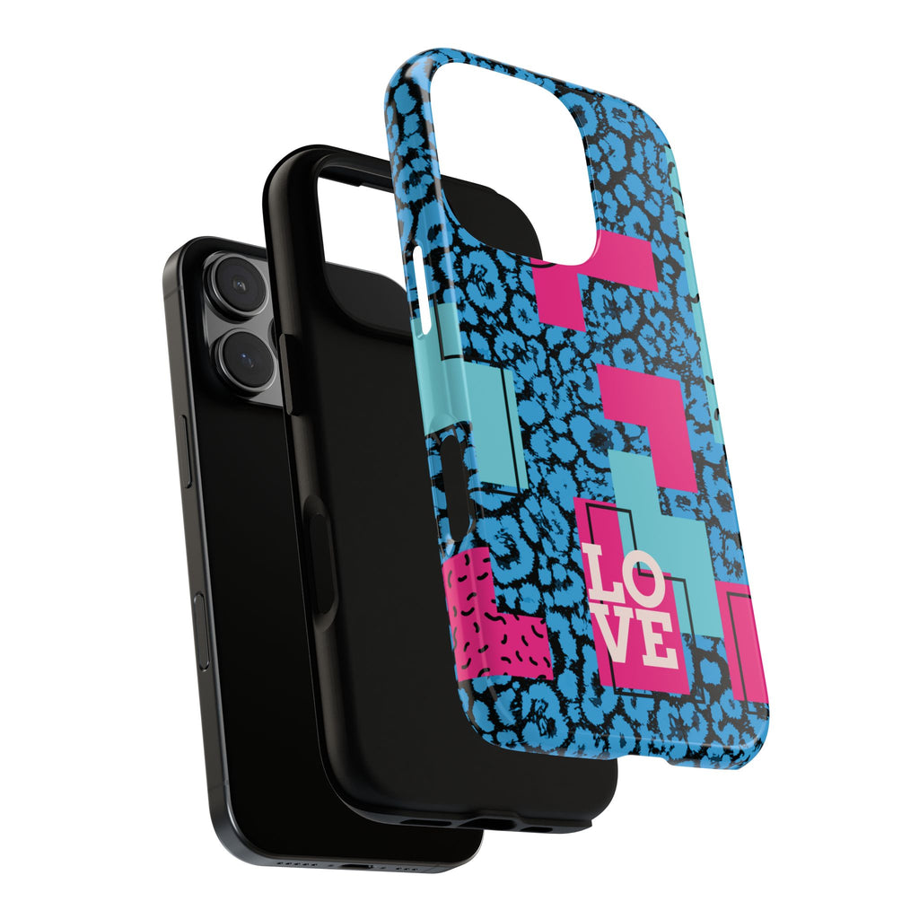 LOVE Blue Leopard 80s Vibe Tough Case for iPhone, Galaxy, or Google Pixel
