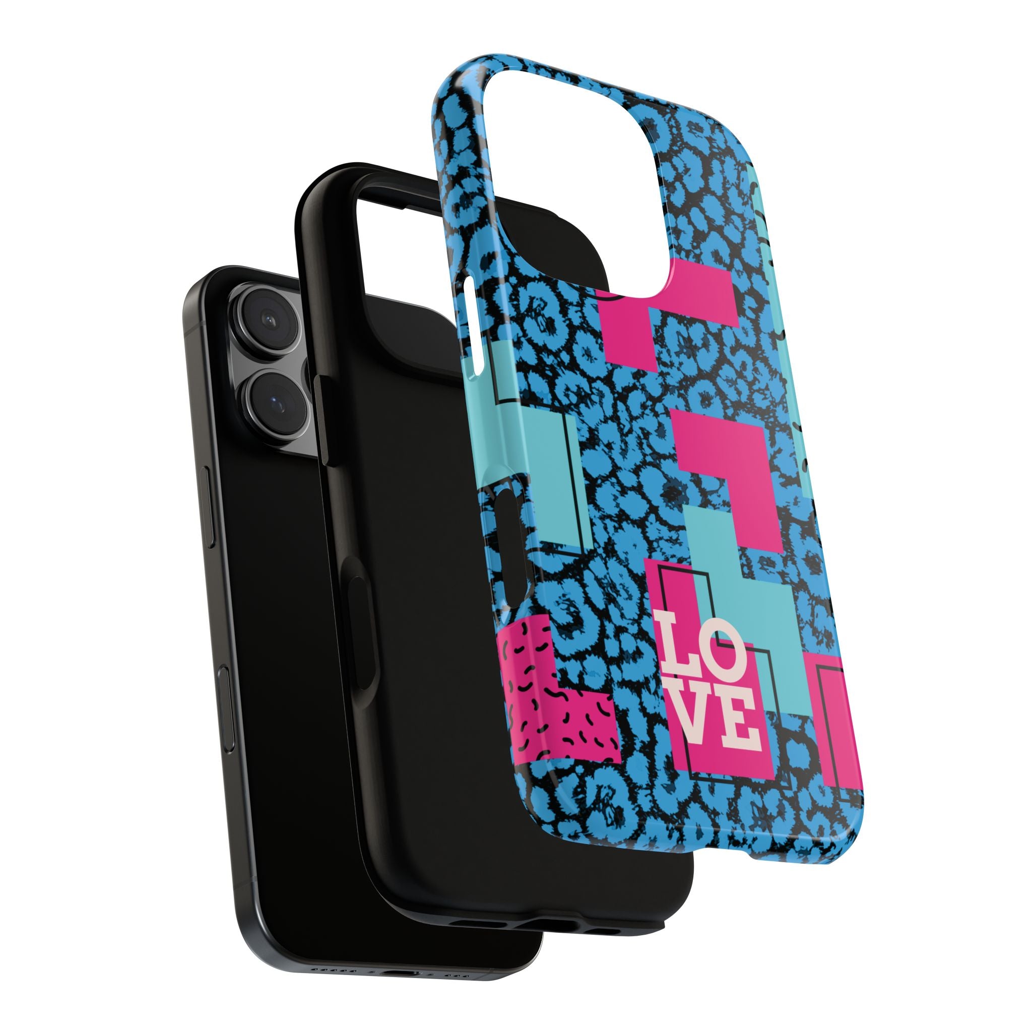 LOVE Blue Leopard 80s Vibe Tough Case for iPhone, Galaxy, or Google Pixel