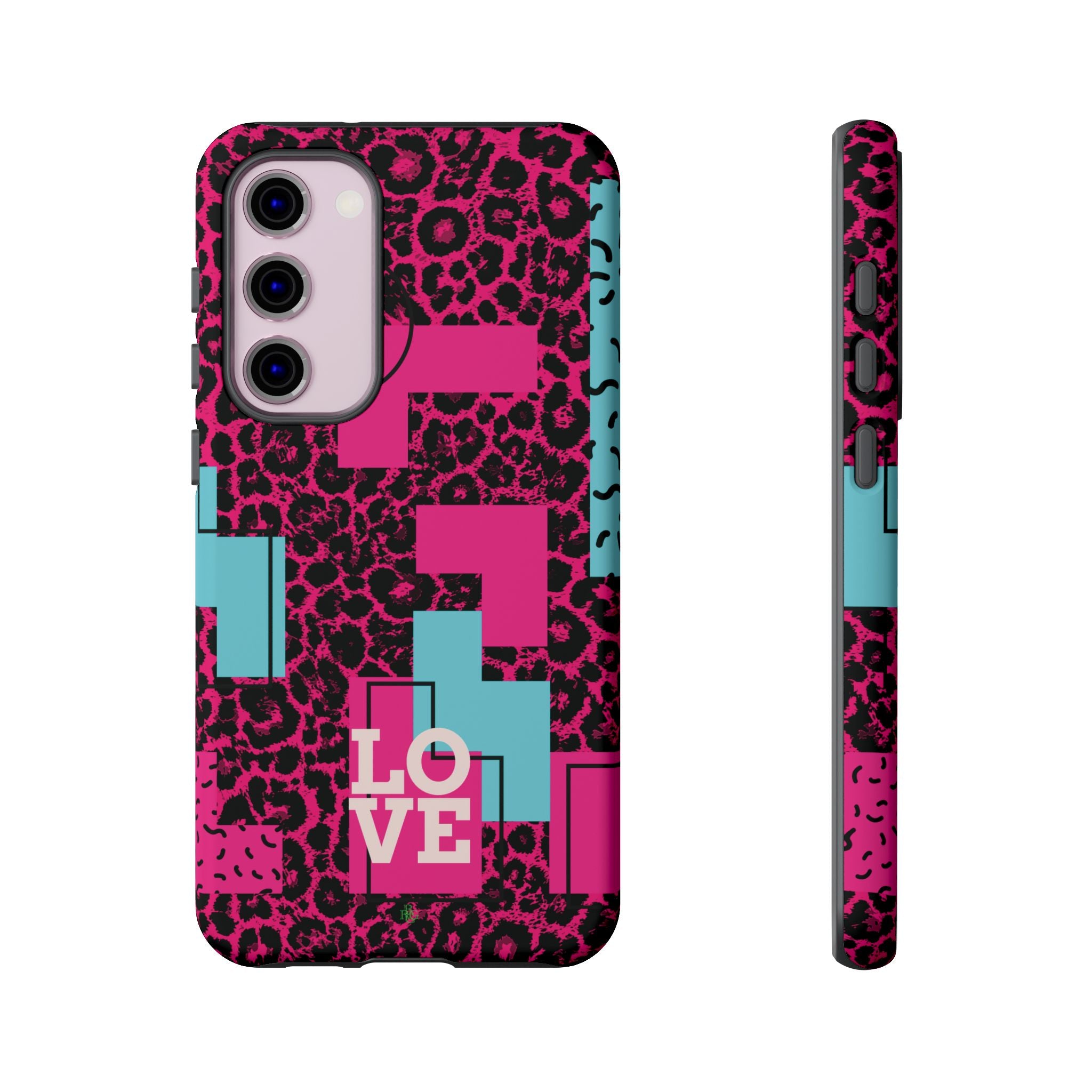 Pink Love Retro Blocks Leopard RG Tough Phone Case for iPhone, Galaxy, or Google Pixel