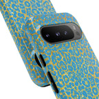Blue Gold Leopard Tough Phone Case for iPhone, Galaxy, or Google Pixel