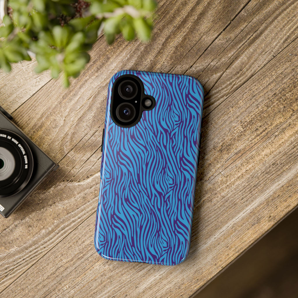 Zebra Print Blue and Purple Tough Case for iPhone, Galaxy or Google Pixel