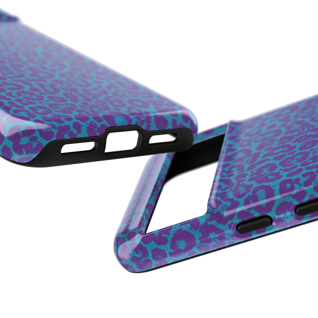 Leopard Printed Purple Blue Tough Phone Case for iPhone, Galaxy, or Google Pixel