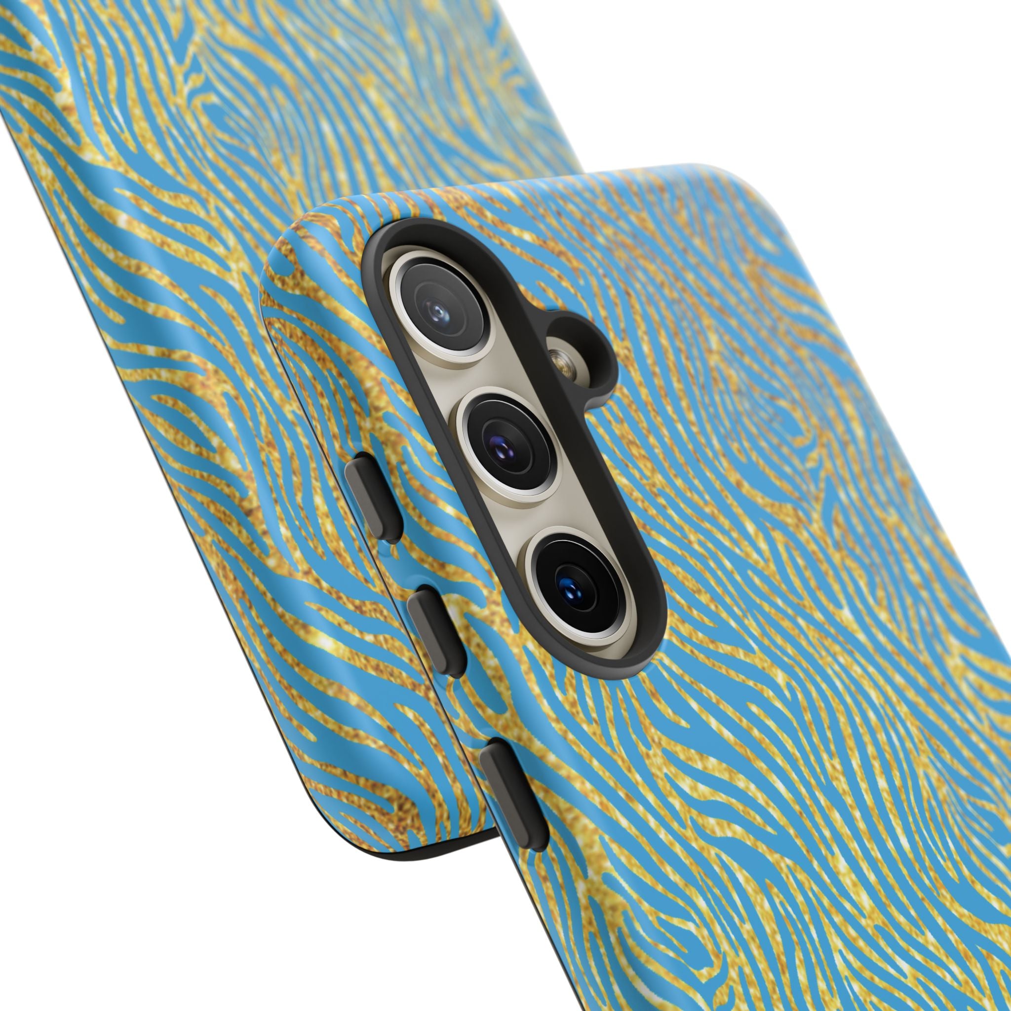 Blue Gold Zebra Tough Case for iPhone, Galaxy, or Google Pixel