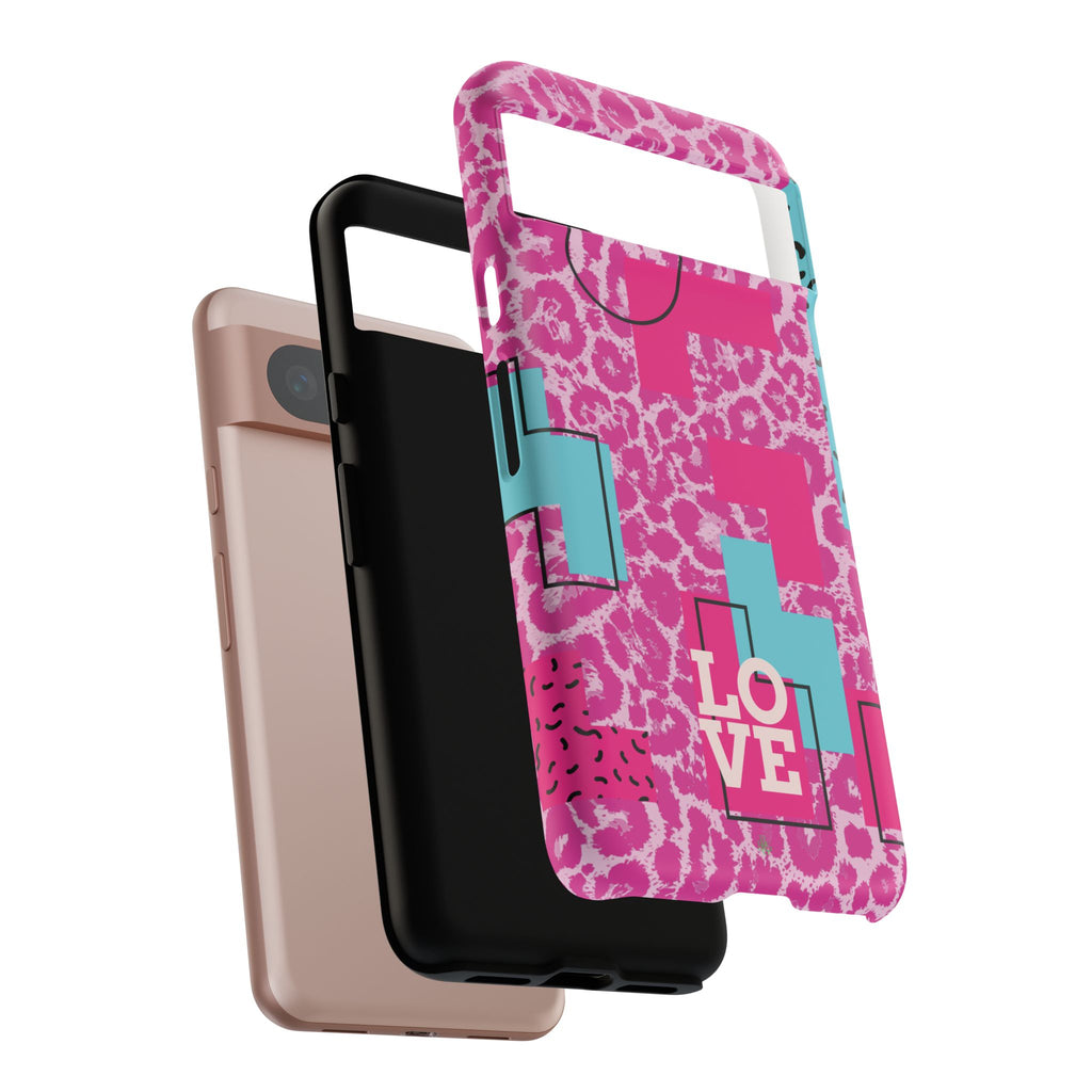 Retro Love Pink Leopard RG Tough Phone Case for iPhone, Galaxy, or Google Pixel