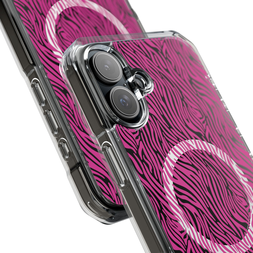 Pink Zebra Magnetic iPhone 14, 15, 16 Series Clear Impact Cases