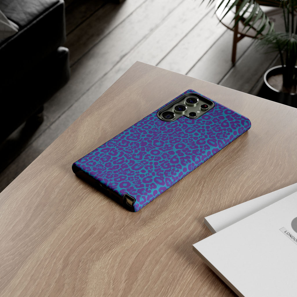 Leopard Printed Purple Blue Tough Phone Case for iPhone, Galaxy, or Google Pixel