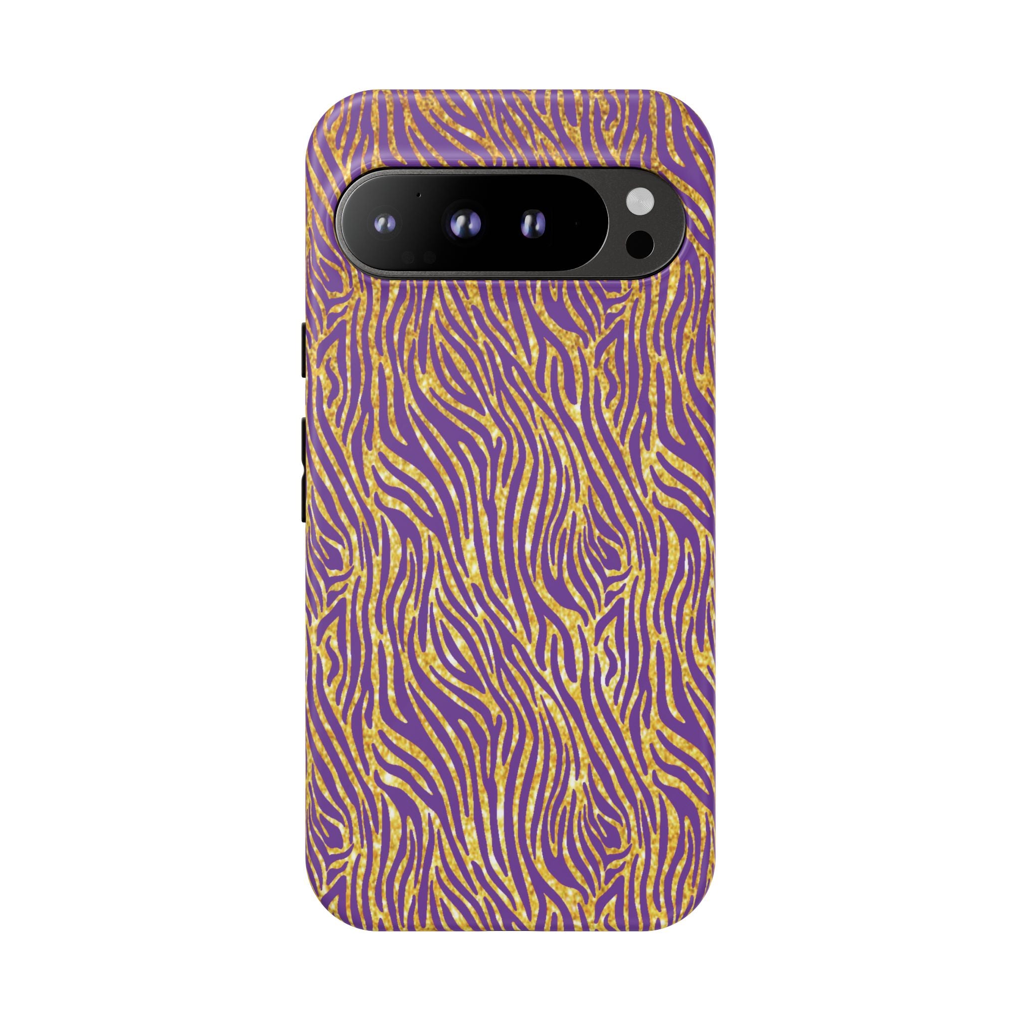 Vibrant Purple Gold Zebra Tough Phone Case iPhone, Galaxy, or Google Pixel