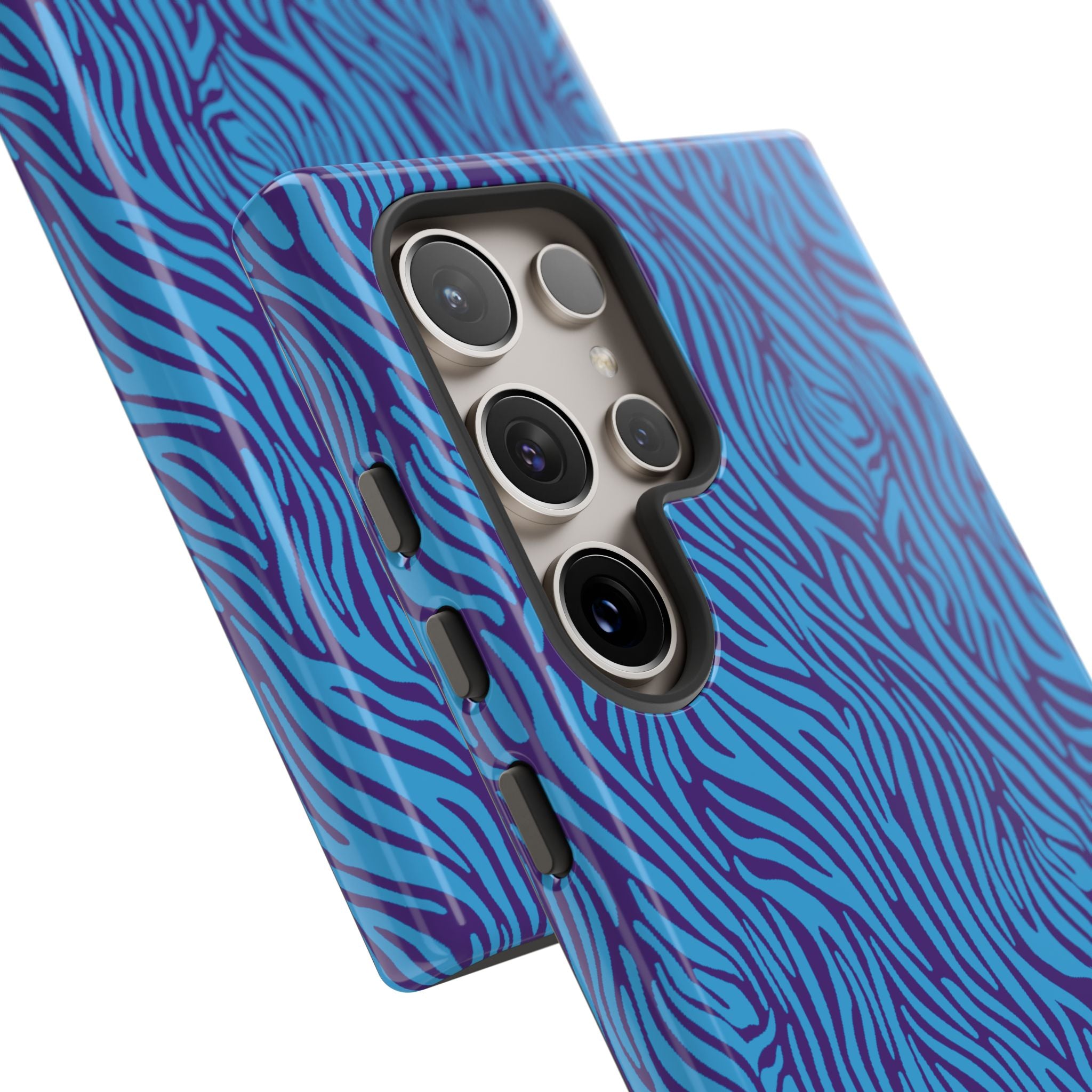 Zebra Print Blue and Purple Tough Case for iPhone, Galaxy or Google Pixel