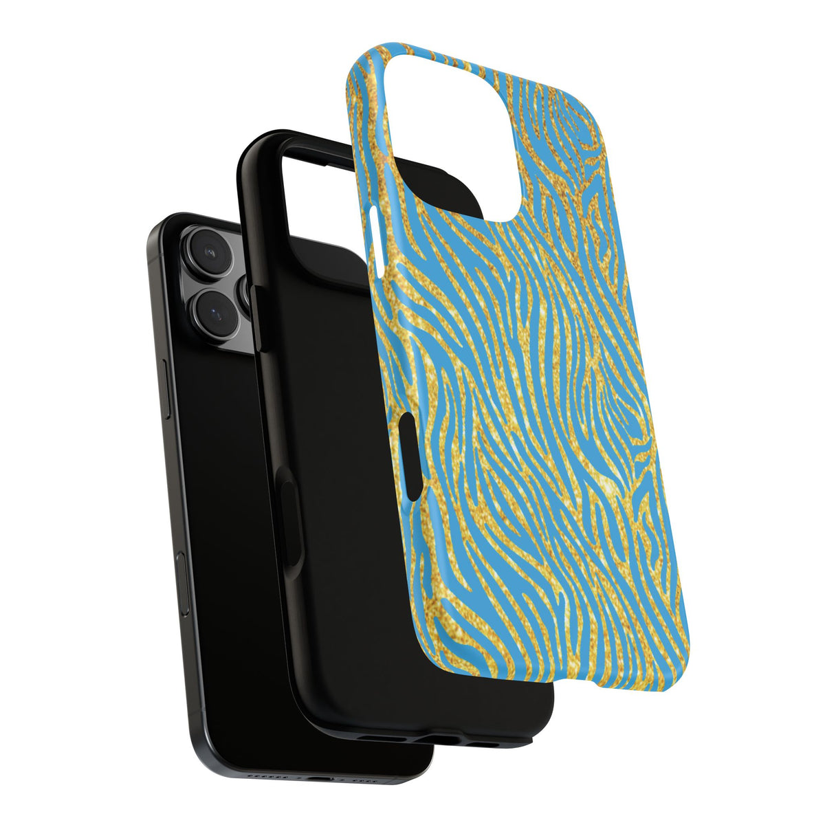 Blue Gold Zebra Tough Case for iPhone, Galaxy, or Google Pixel