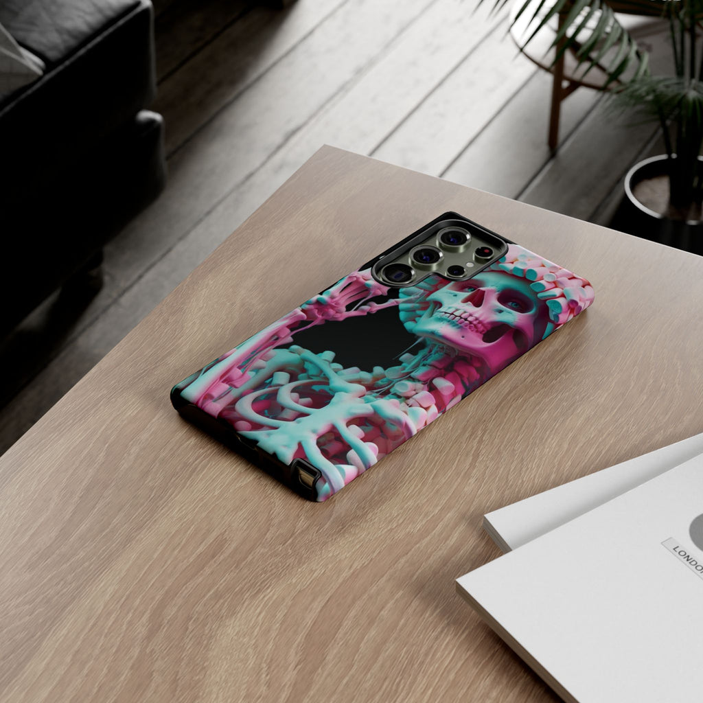 Neon Pink Skeleton (Black) Tough Phone Case for iPhone, Galaxy, or Google Pixel