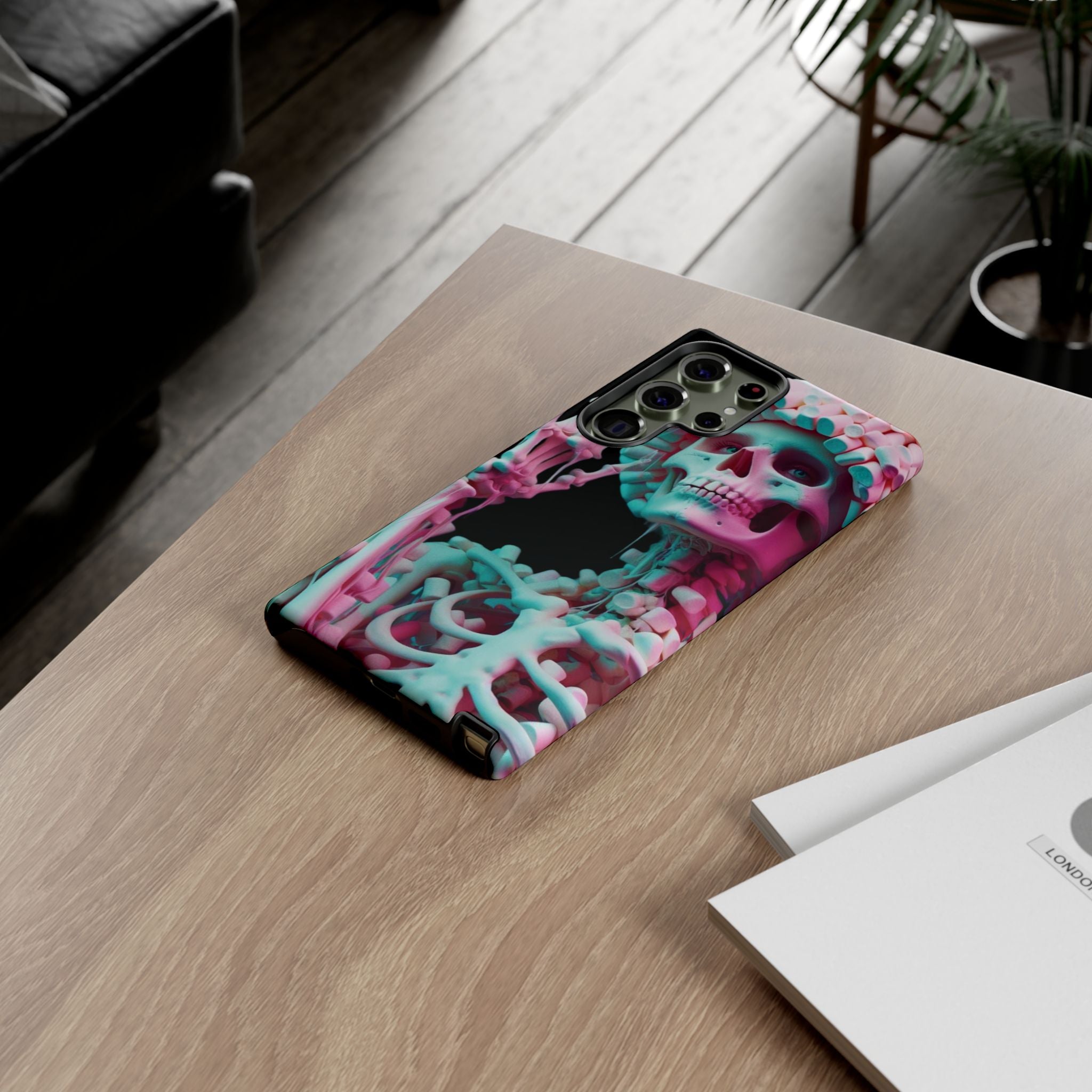Neon Pink Skeleton (Black) Tough Phone Case for iPhone, Galaxy, or Google Pixel