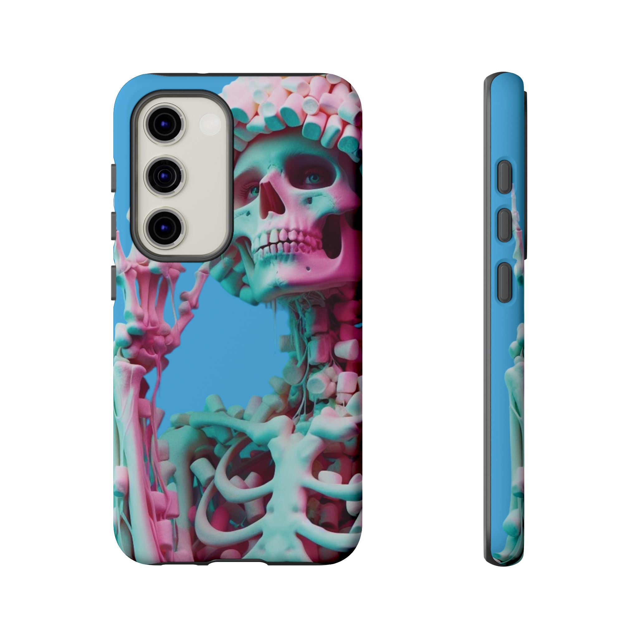 Neon Pink Skeleton Blue Tough Phone Case for iPhone, Galaxy or Google Pixel