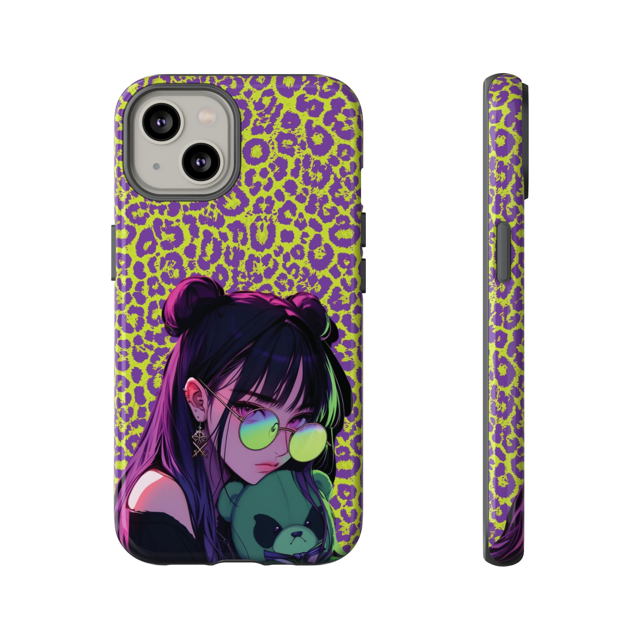 Purple Neon Lime Leopard Kz Tough Case for iPhone, Galaxy, or Google Pixel