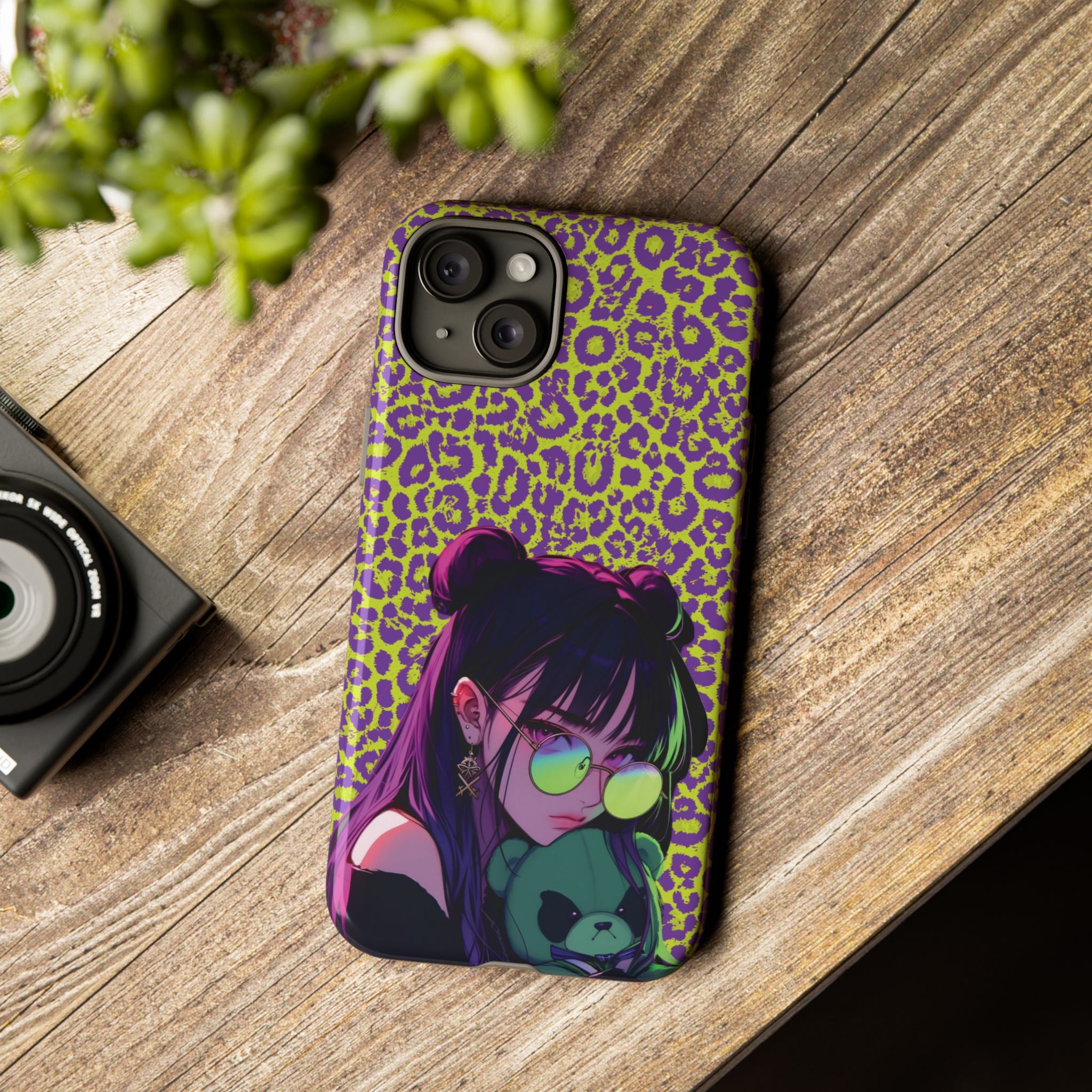 Purple Neon Lime Leopard Kz Tough Case for iPhone, Galaxy, or Google Pixel