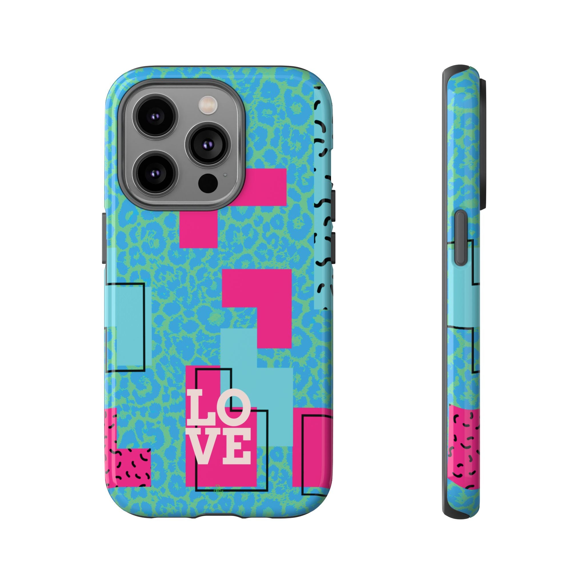 LOVE Aqua Blue Leopard RG Tough Phone Case iPhone, Galaxy, or Google Pixel