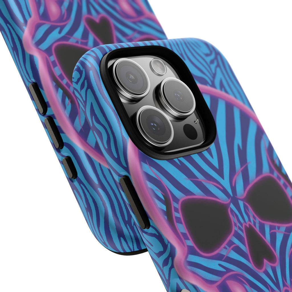 Neon Zebra Skull Tough Phone Case for iPhone, Galaxy, or Google Pixel