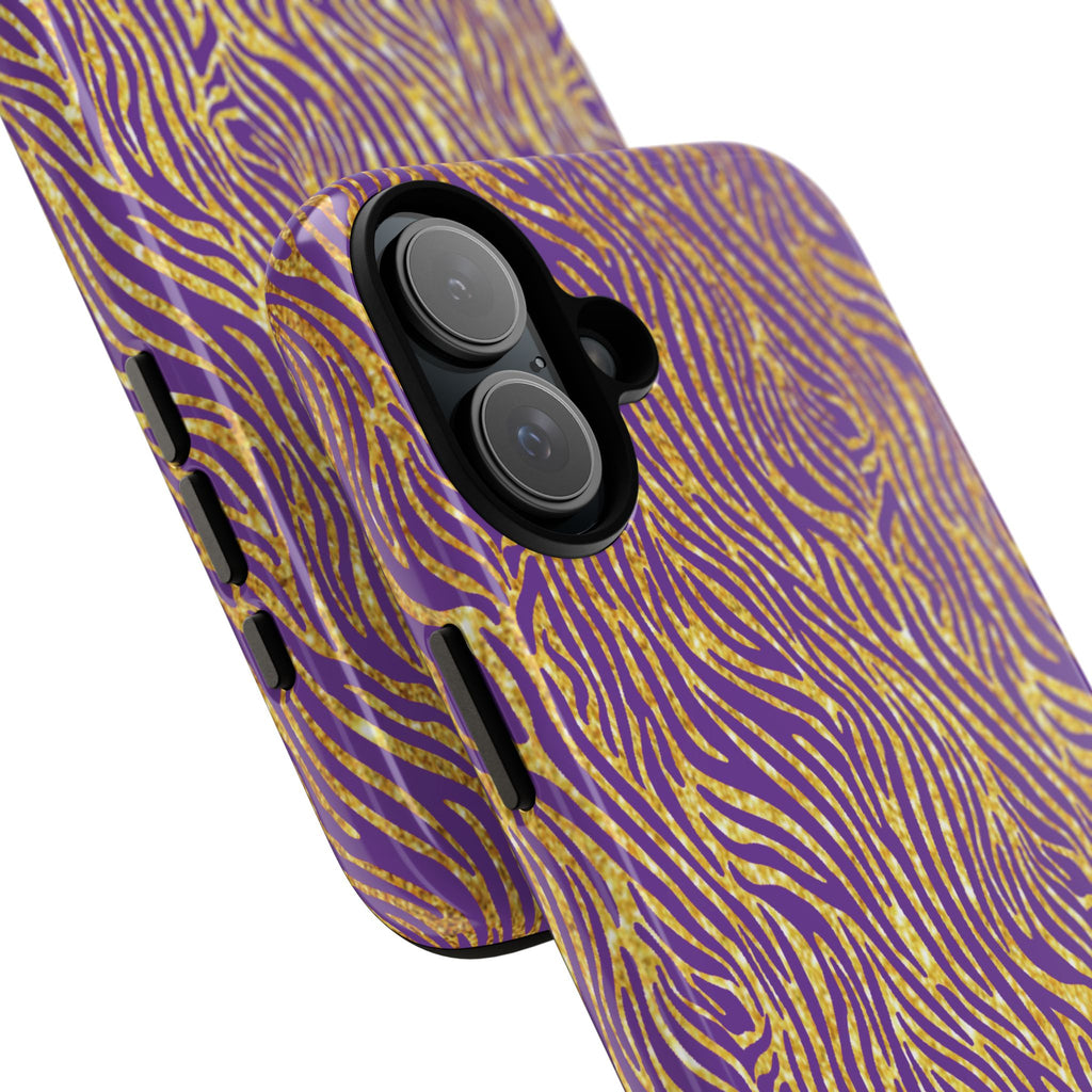 Vibrant Purple Gold Zebra Tough Phone Case iPhone, Galaxy, or Google Pixel