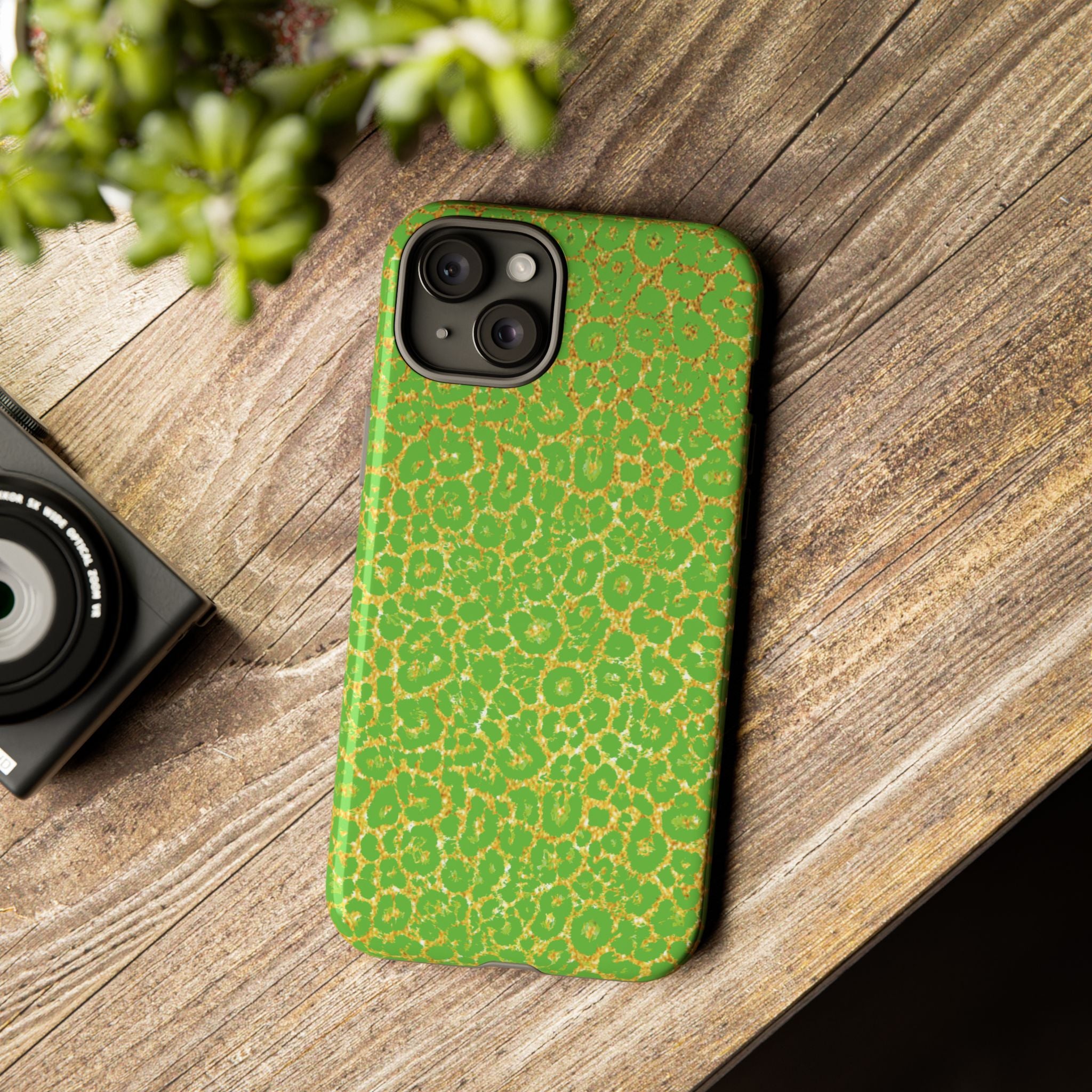 Neon Green Gold Leopard Tough Phone Case iPhone, Galaxy, or Google Pixel