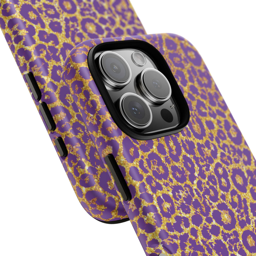 Purple Gold Leopard Tough Phone Case for iPhone, Galaxy, or Google Pixel