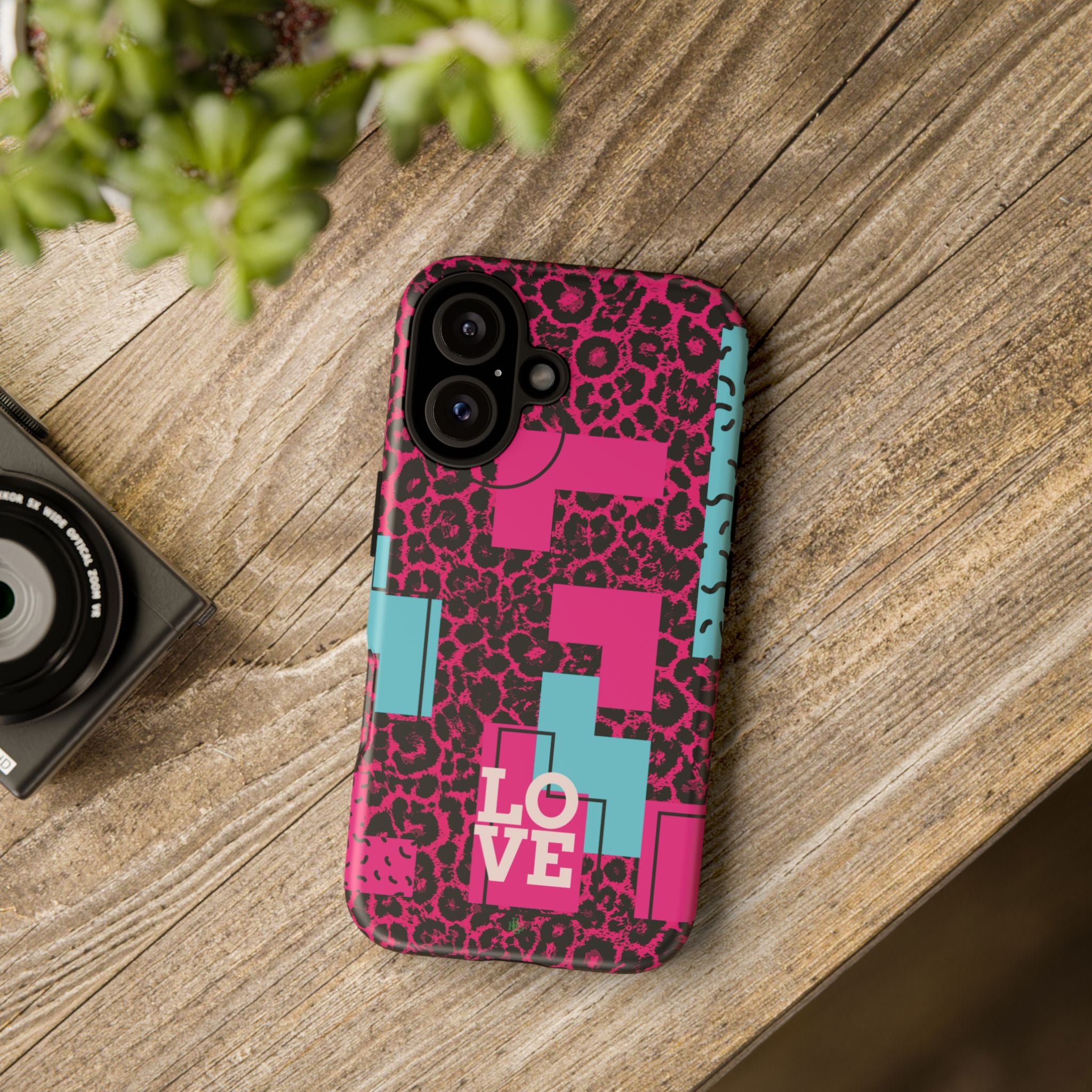 Pink Love Retro Blocks Leopard RG Tough Phone Case for iPhone, Galaxy, or Google Pixel