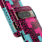 Pink Love Retro Blocks Leopard RG Tough Phone Case for iPhone, Galaxy, or Google Pixel