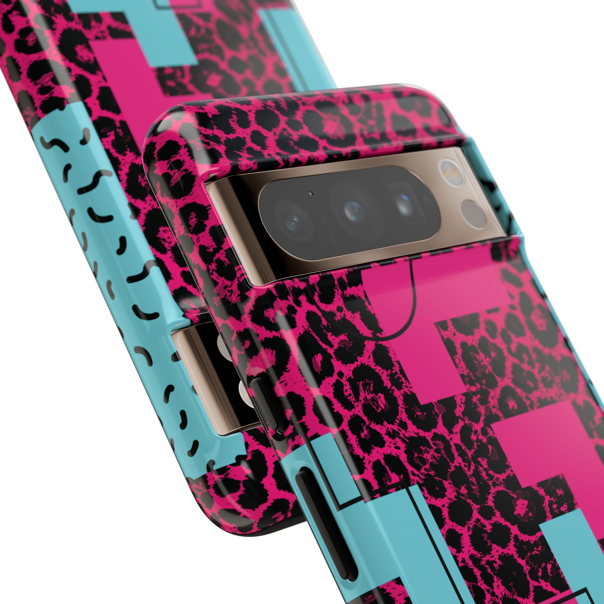 Pink Love Retro Blocks Leopard RG Tough Phone Case for iPhone, Galaxy, or Google Pixel