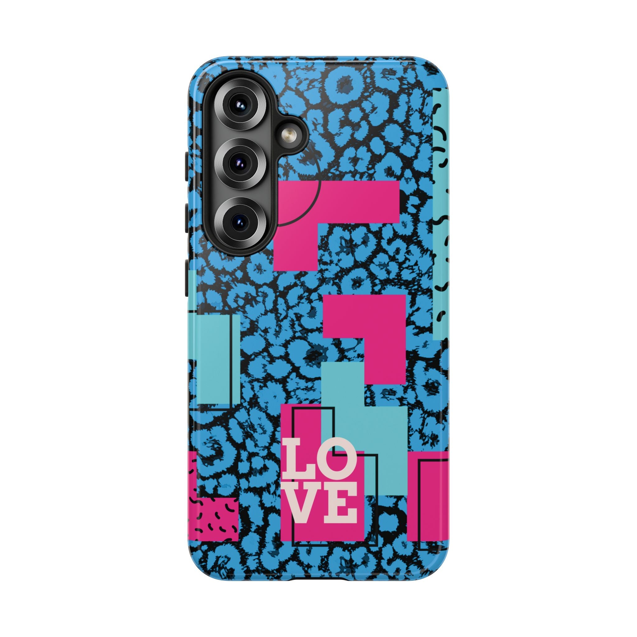 LOVE Blue Leopard 80s Vibe Tough Case for iPhone, Galaxy, or Google Pixel
