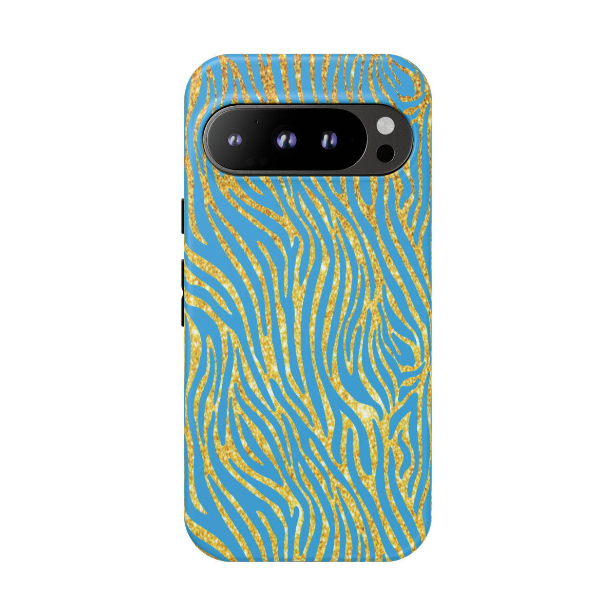 Blue Gold Zebra Tough Case for iPhone, Galaxy, or Google Pixel