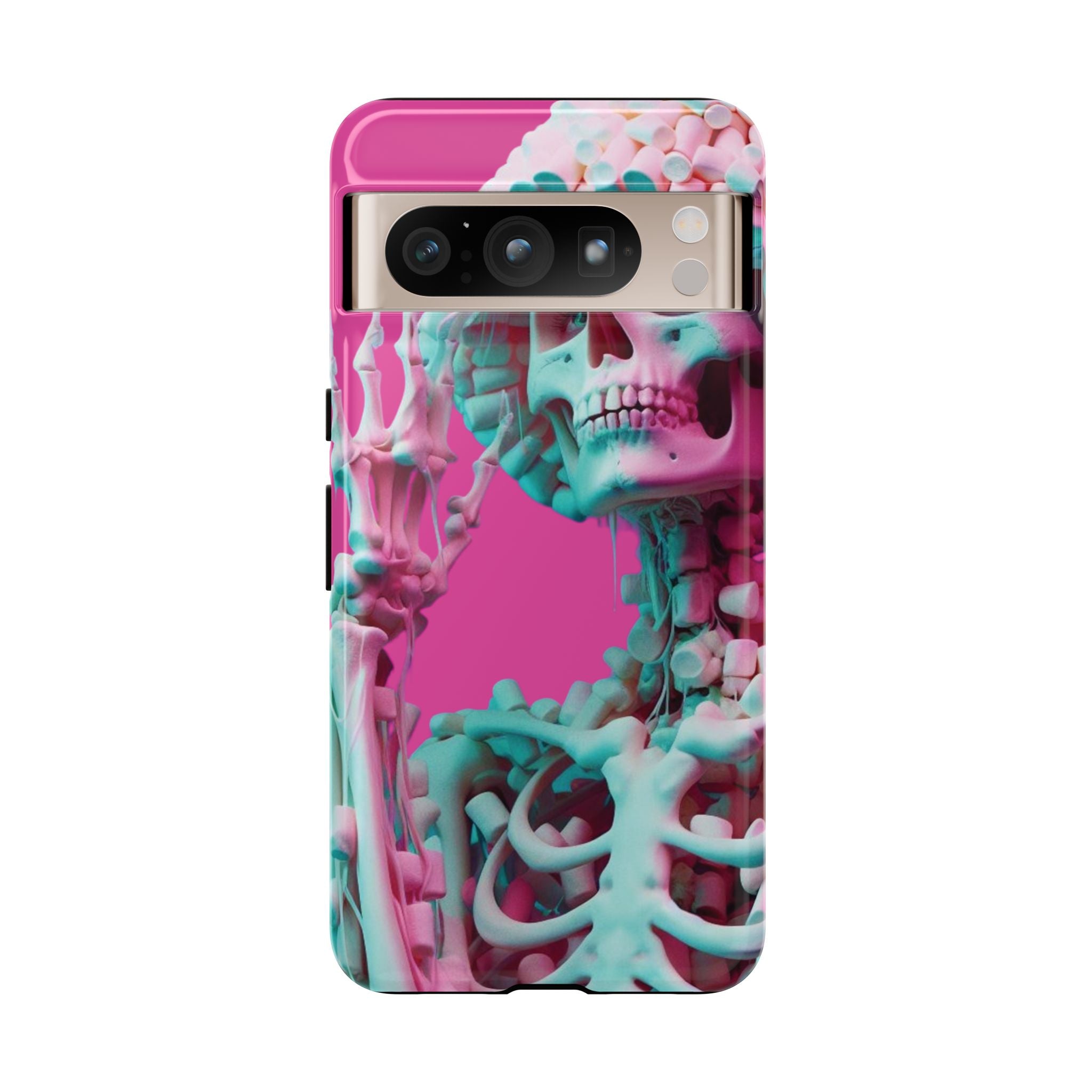 Neon Pink Skeleton Tough Phone Case for iPhone, Galaxy and Google Pixel