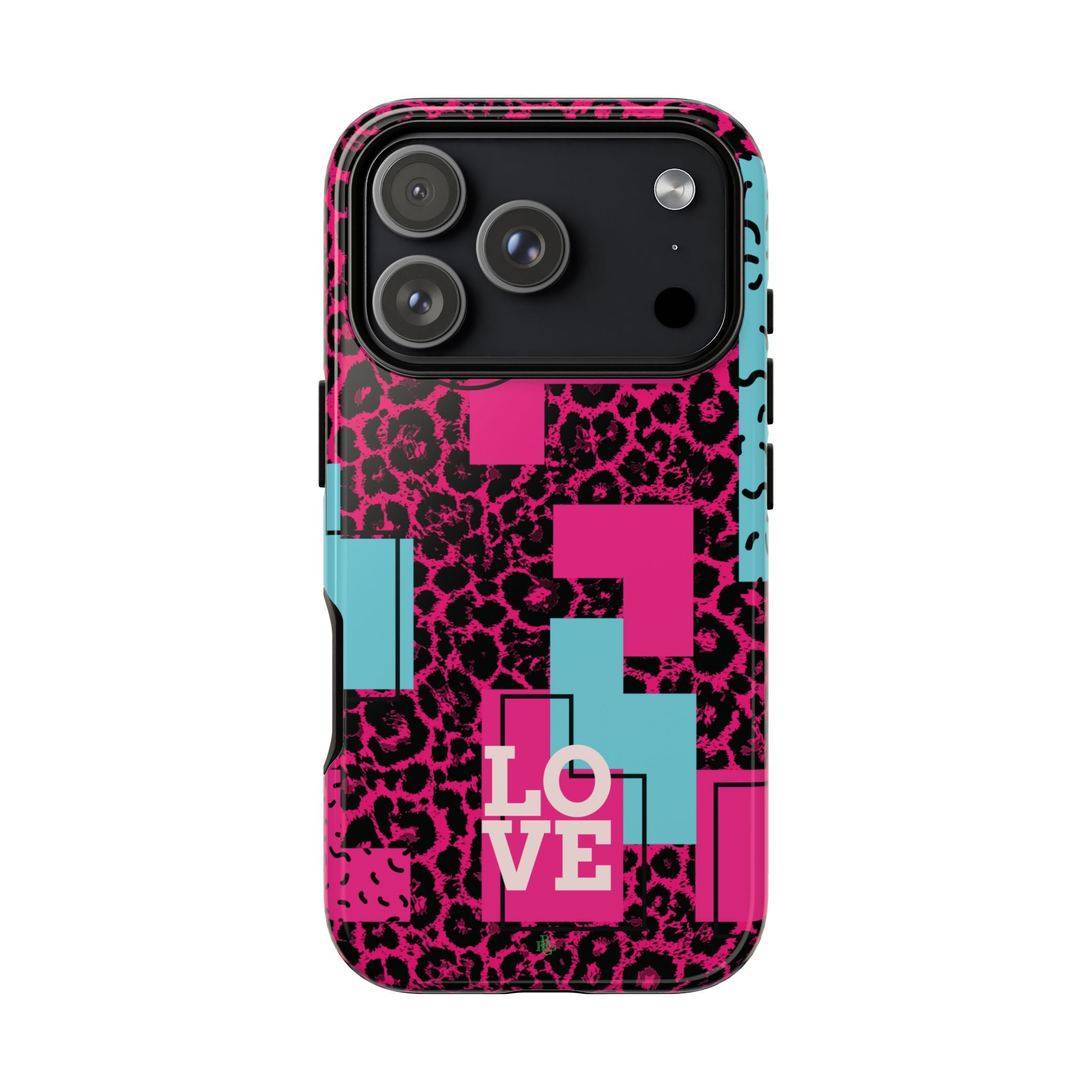 Pink Love Retro Blocks Leopard RG Tough Phone Case for iPhone, Galaxy, or Google Pixel
