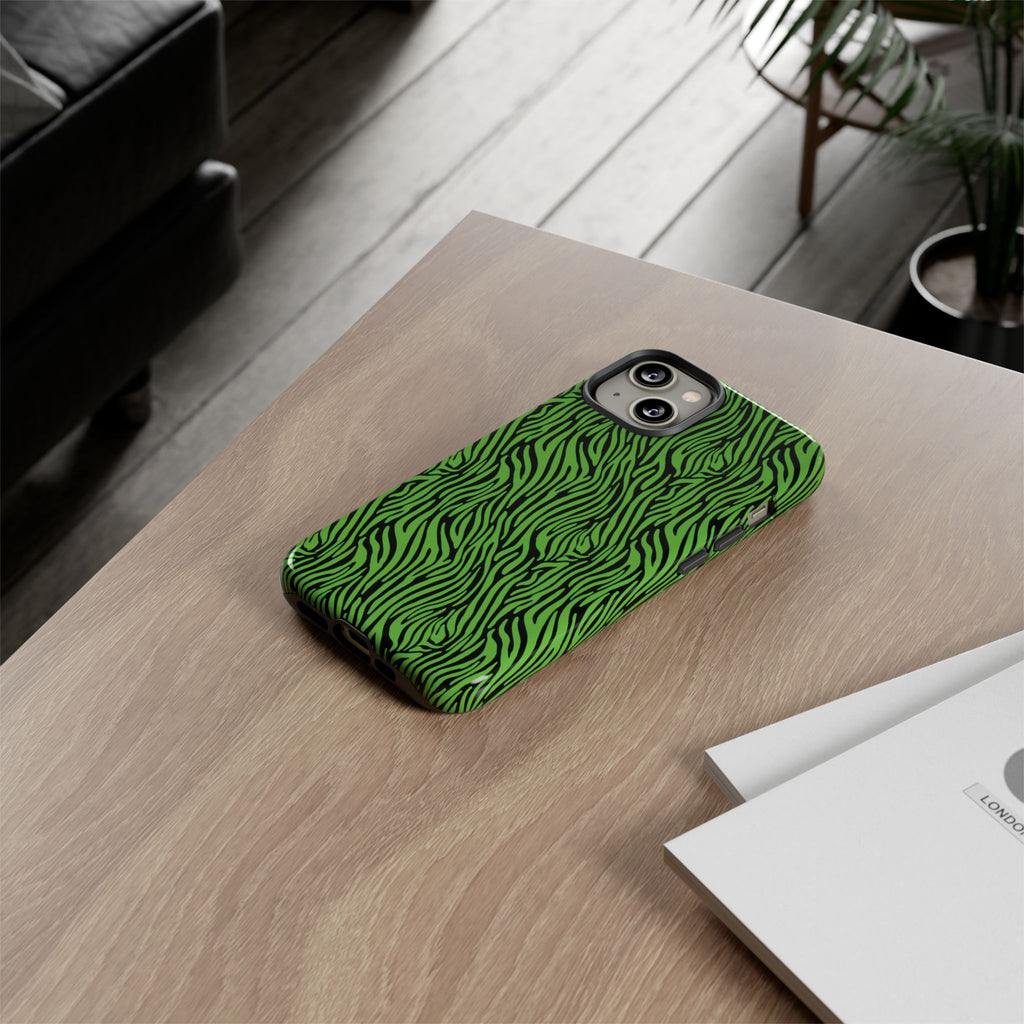 Neon Green Zebra Tough Phone Case iPhone, Galaxy, or Google Pixel