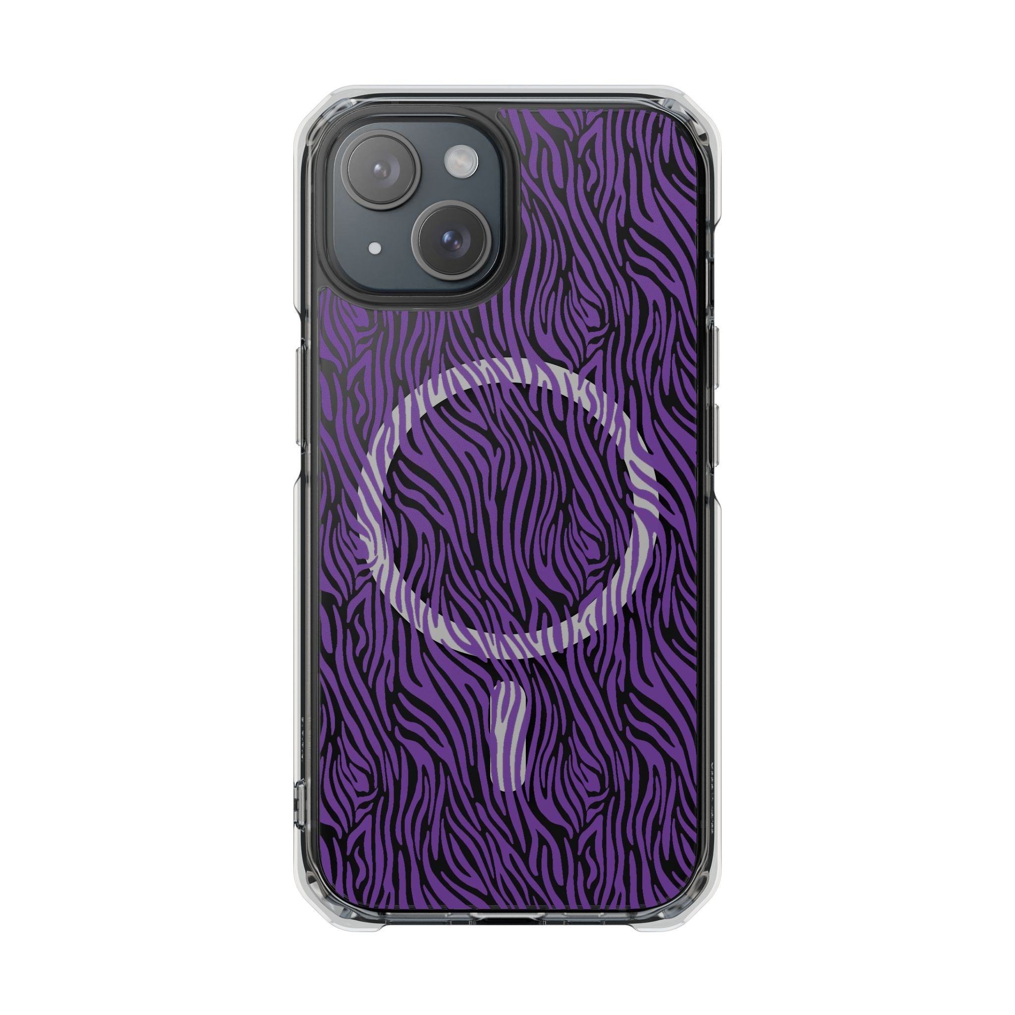 Purple Zebra Magnetic iPhone 14, 15, 16 Series Clear Impact Cases