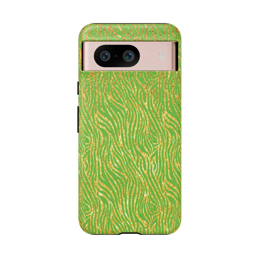 Neon Green Gold Zebra Tough Phone Case for iPhone, Galaxy, or Google Pixel