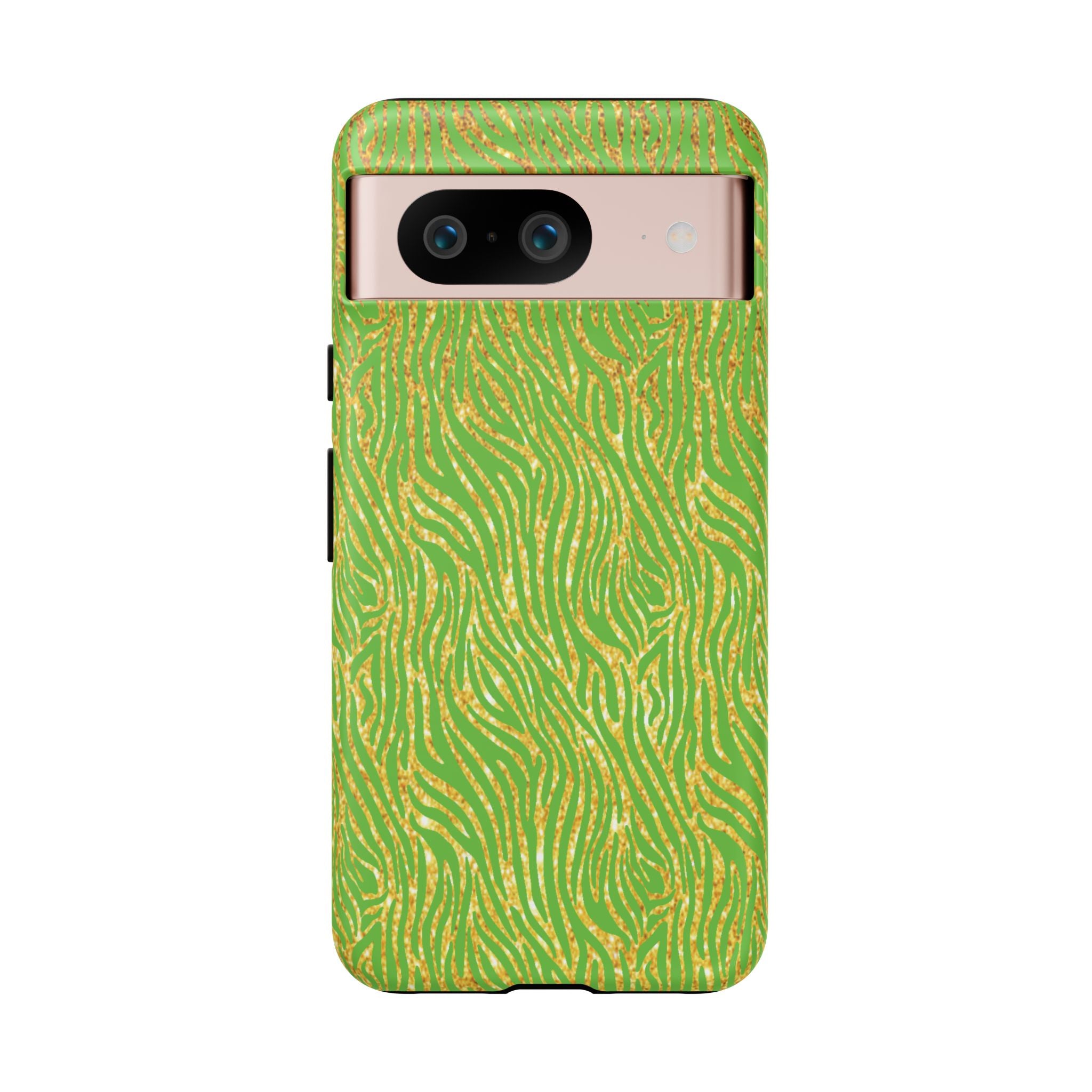 Neon Green Gold Zebra Tough Phone Case for iPhone, Galaxy, or Google Pixel