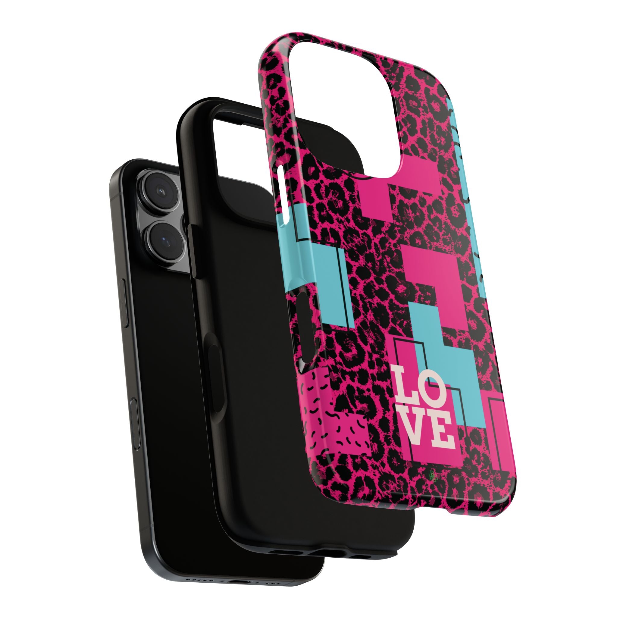 Pink Love Retro Blocks Leopard RG Tough Phone Case for iPhone, Galaxy, or Google Pixel