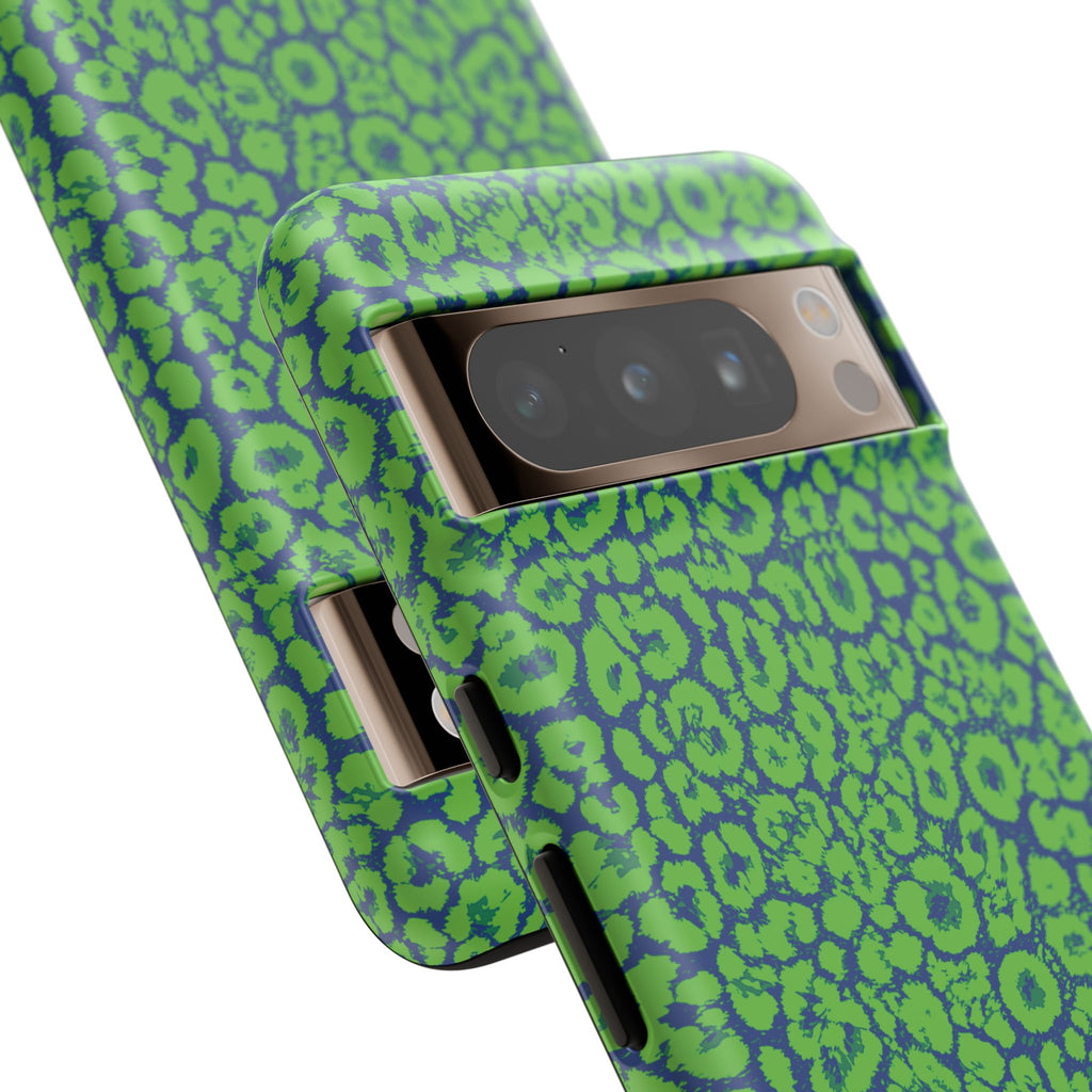 Blue Neon Green  Leopard Tough Phone Case for iPhone, Galaxy, or Google Pixel