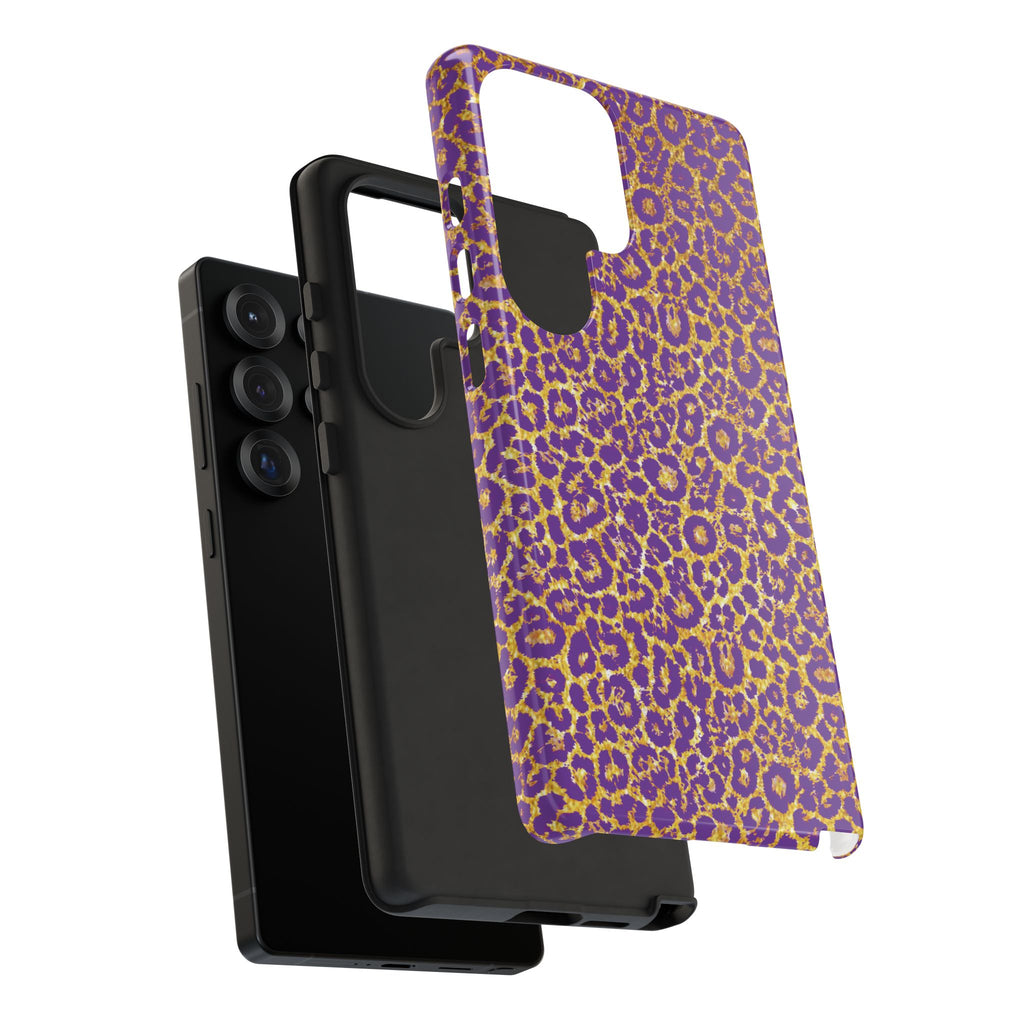 Purple Gold Leopard Tough Phone Case for iPhone, Galaxy, or Google Pixel