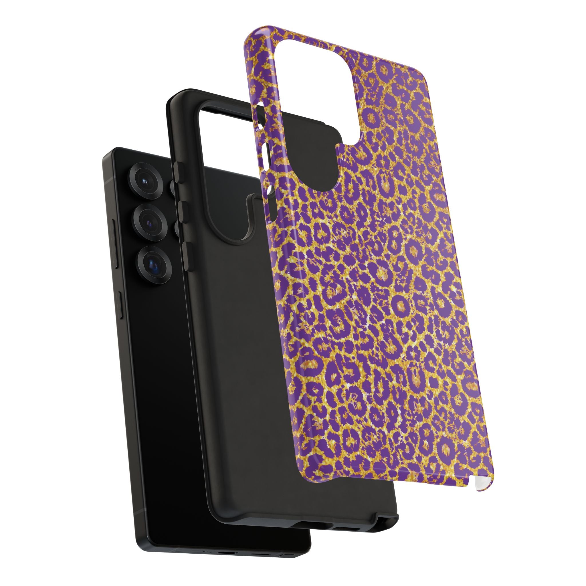 Purple Gold Leopard Tough Phone Case for iPhone, Galaxy, or Google Pixel
