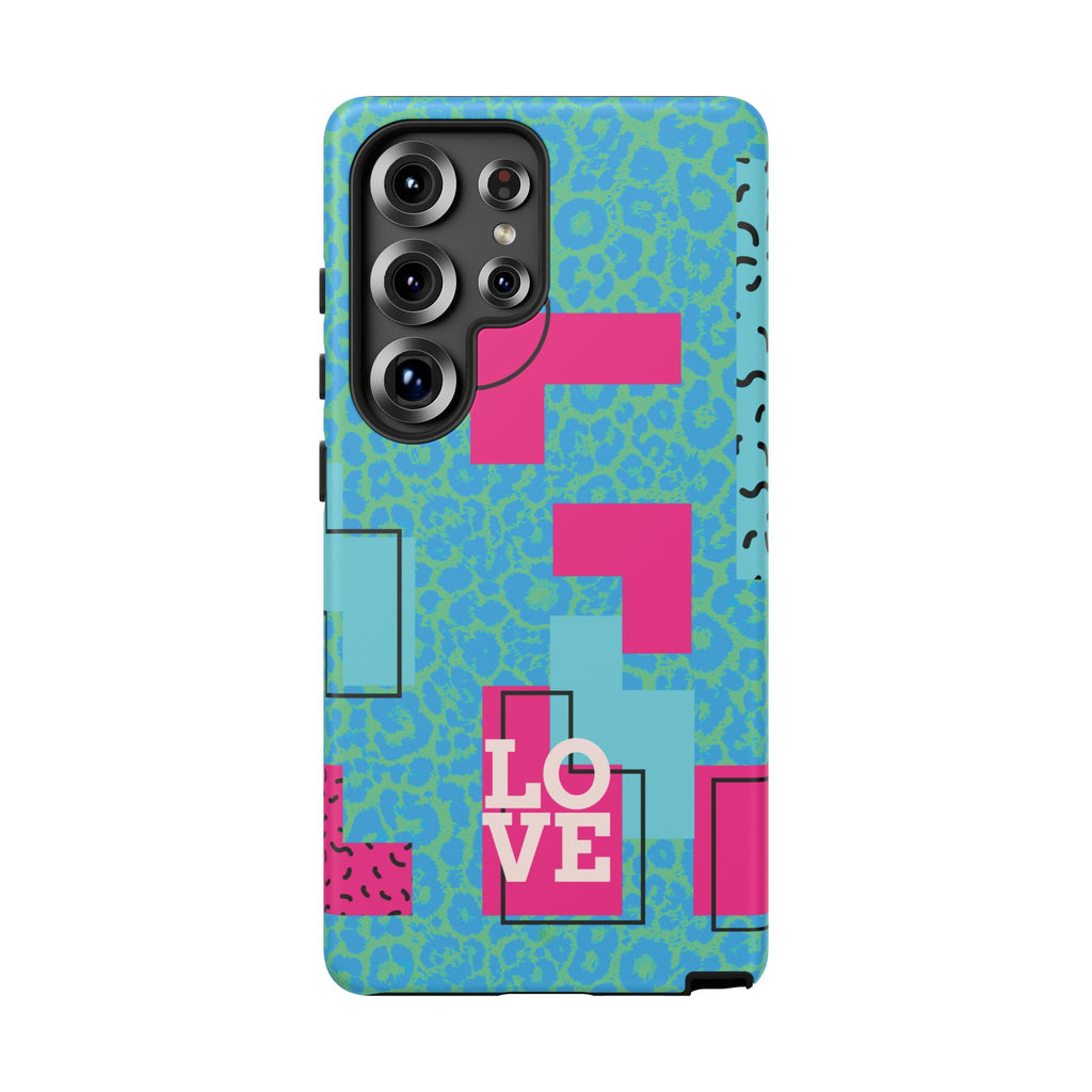 LOVE Aqua Blue Leopard RG Tough Phone Case iPhone, Galaxy, or Google Pixel