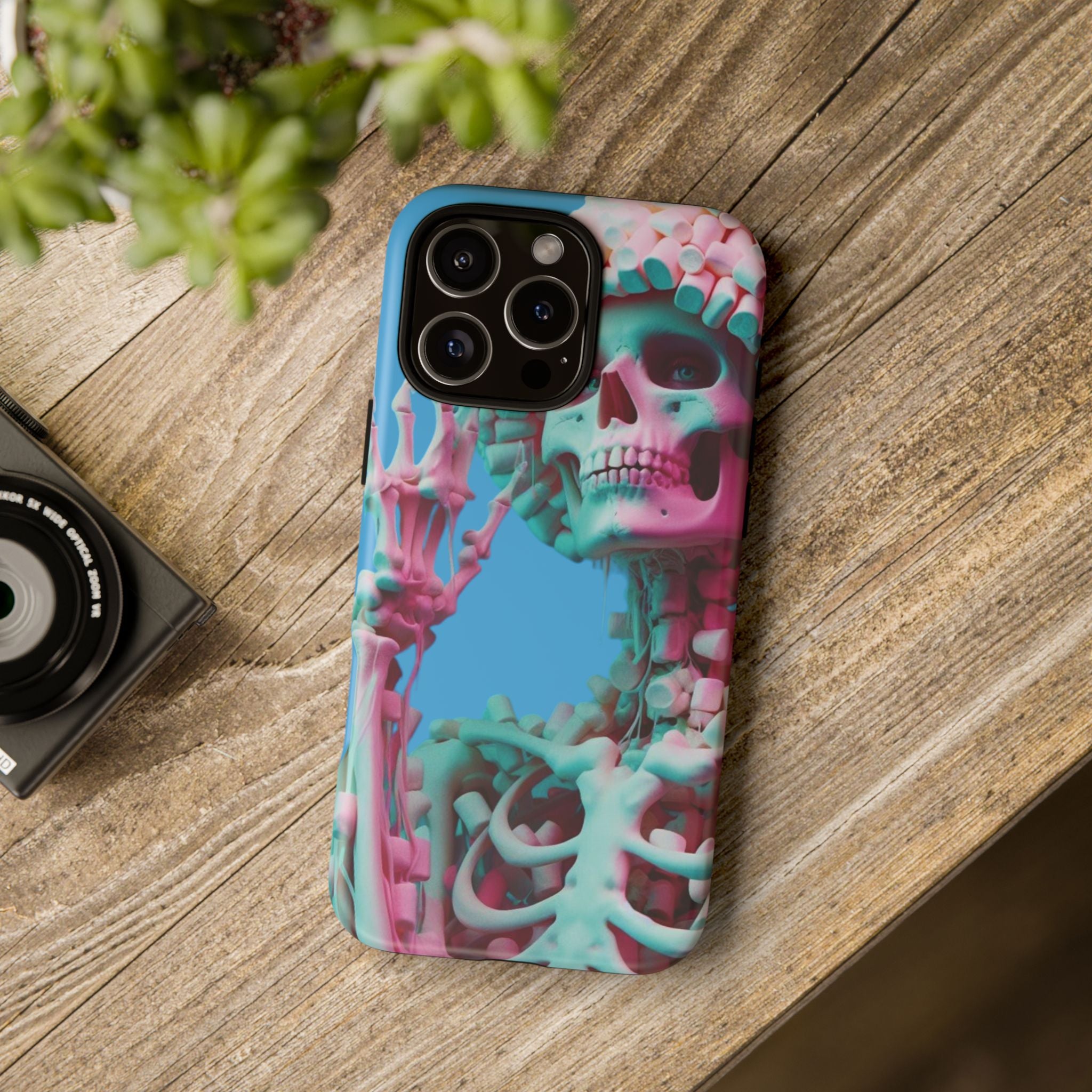 Neon Pink Skeleton Blue Tough Phone Case for iPhone, Galaxy or Google Pixel