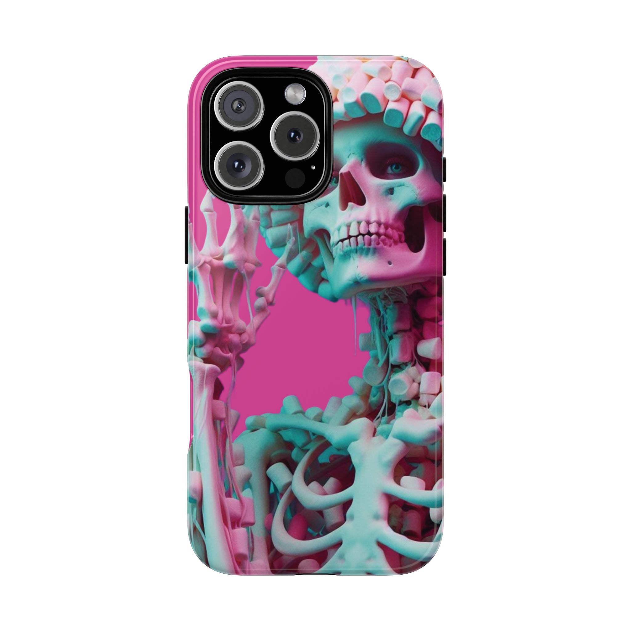 Neon Pink Skeleton Tough Phone Case for iPhone, Galaxy and Google Pixel
