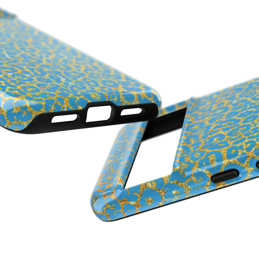 Blue Gold Leopard Tough Phone Case for iPhone, Galaxy, or Google Pixel
