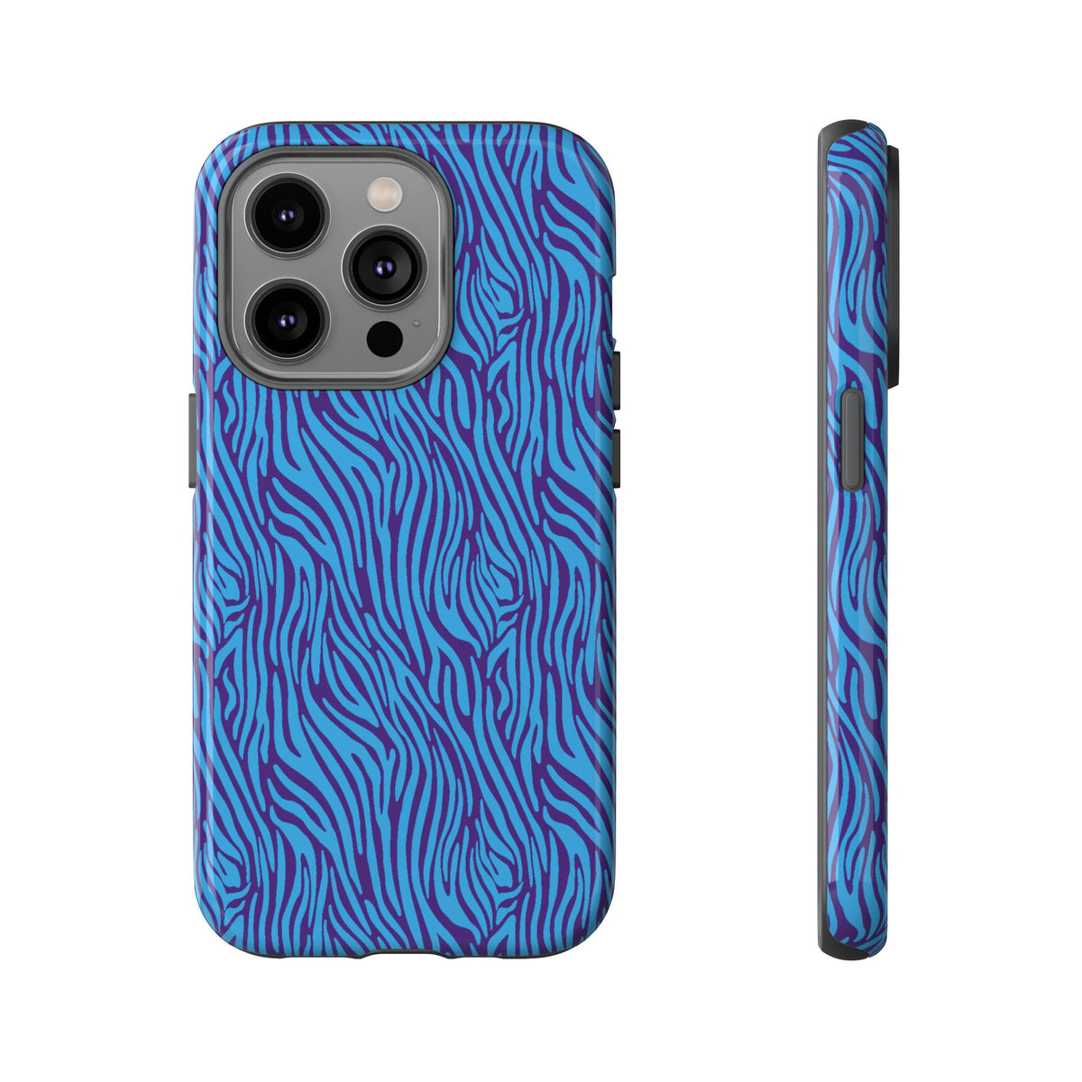 Zebra Print Blue and Purple Tough Case for iPhone, Galaxy or Google Pixel